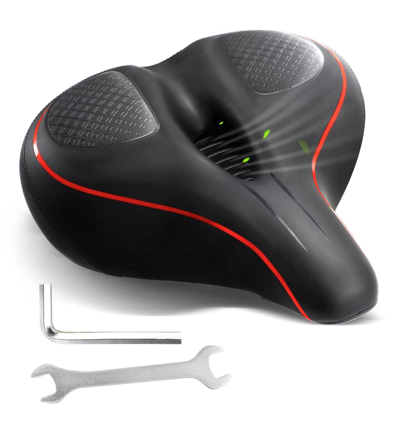Oversized Memory Foam Bike Seat for Peloton & Spin Bikes | Waterproof Red Saddle | Universal Fit Replacement for Road & Exercise Bicycles - Buy Online on SooperMarket.com