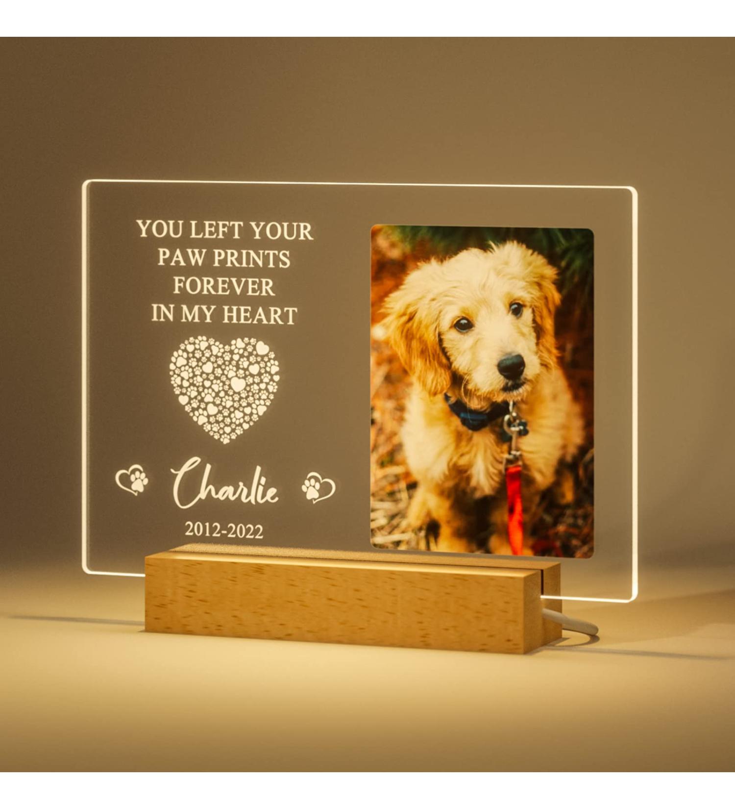 Personalized Dog Memorial Night Light - Custom Photo Pet Loss Gift with Name & Date - Cat Memorial Frame - Sympathy Gift - Buy Online on SooperMarket.com