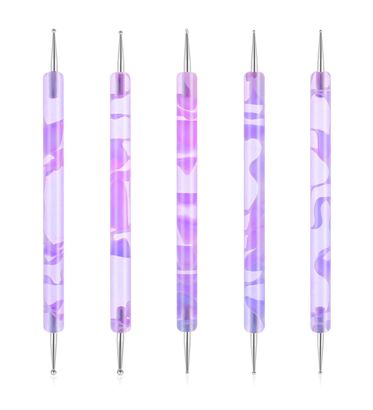 5Pcs Nail Dotting Pen Nail Art Tools Dotting Painting Pen Polish Carving Tool 2 Way Nail Design Dotting Tool for Gel Polish Decoration Purple - Buy Online on SooperMarket.com