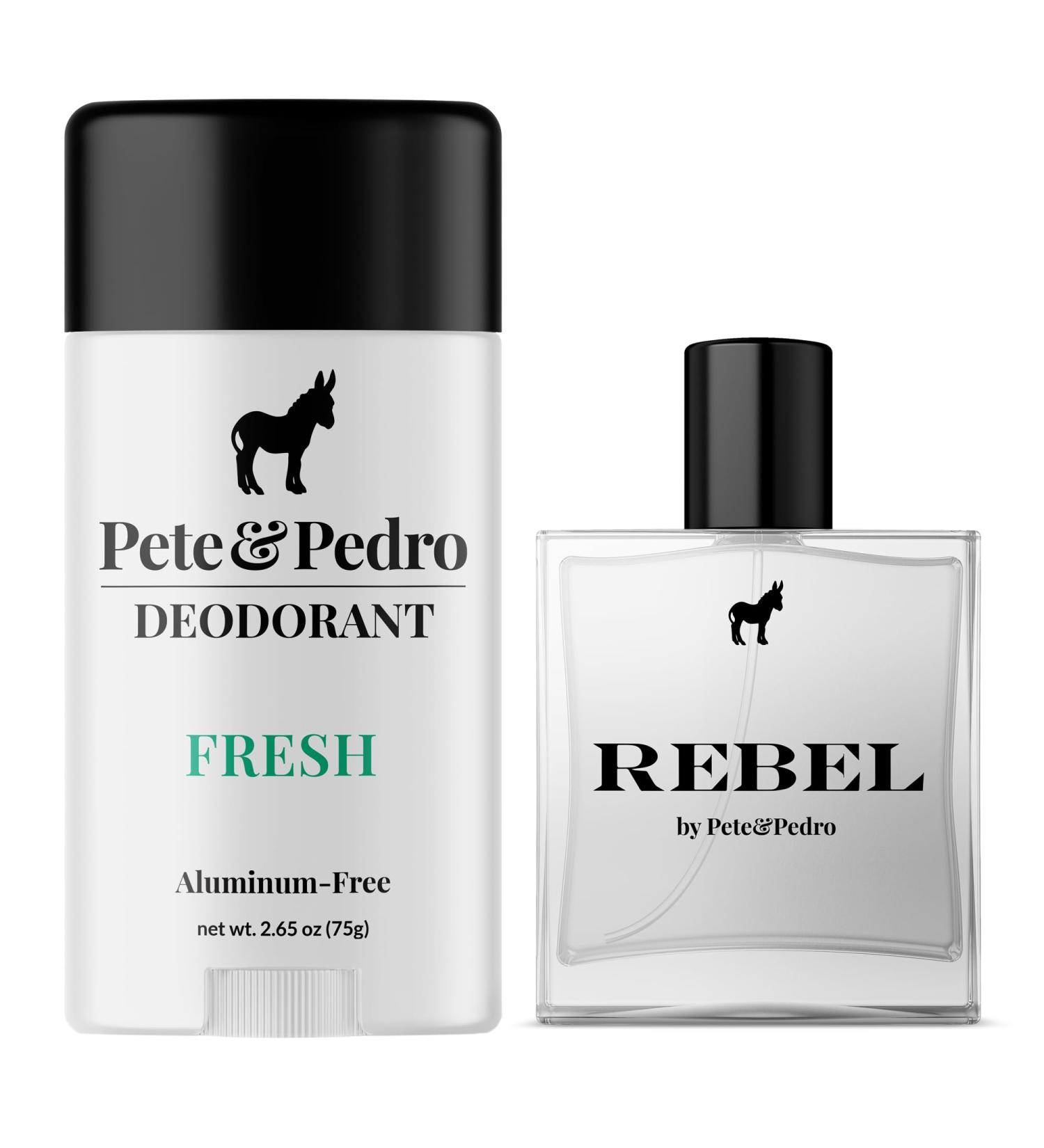 Pete & Pedro FRESH Deodorant 2.65 oz & REBEL Eau de Parfum 3.4 oz Combo - Natural Aluminum-Free Deodorant for Long-Lasting Freshness | Bold Citrus & Woody Fragrance for a Lasting Impression - Buy Online on SooperMarket.com