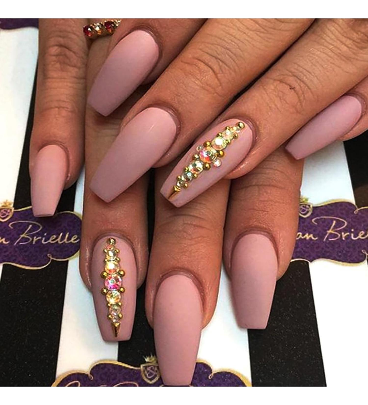 Brishow Long Pink Artificial Nails - 24pcs Press-On Nails with Rhinestones for Women & Girls Shop Now! - Buy Online on SooperMarket.com