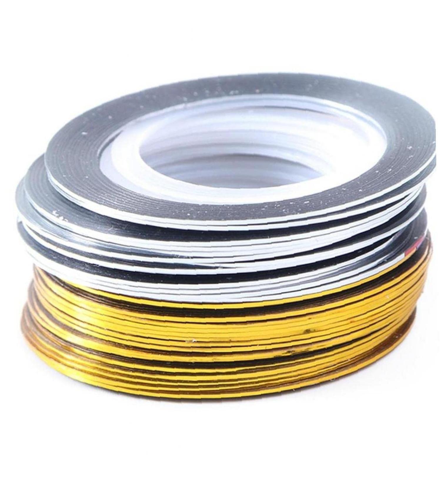 Pinicecore 20 Rolls Nail Strip Band Line - Gold & Silver Nail Art Decoration Stickers for DIY Tips - Buy Online on SooperMarket.com