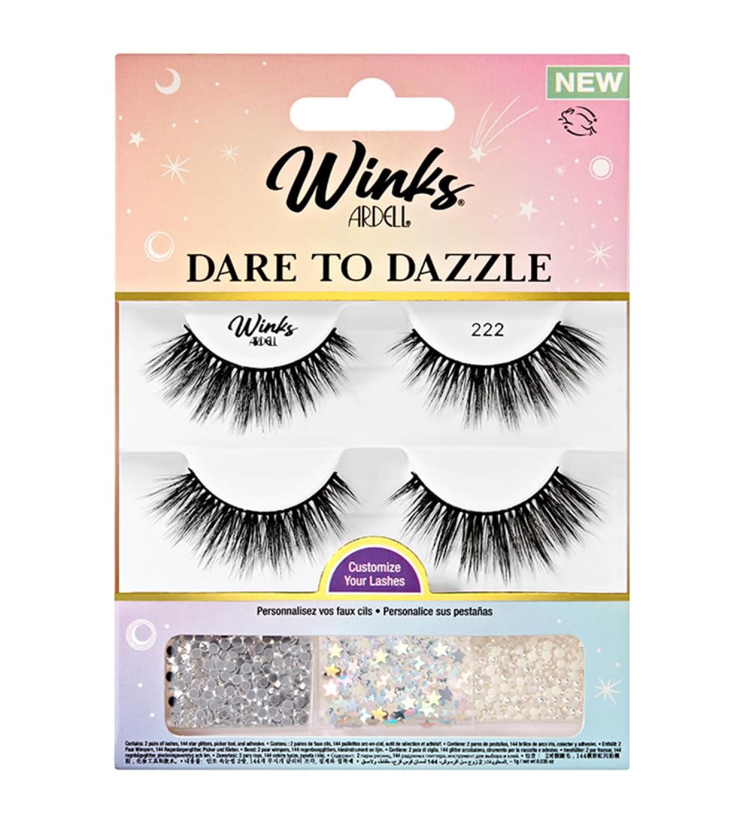 Ardell Winks Dare to Dazzle 222 - 2 Pairs with DUO Clear Adhesive | Medium Volume Long-Lasting & Easy Daily Wear - Buy Online on SooperMarket.com
