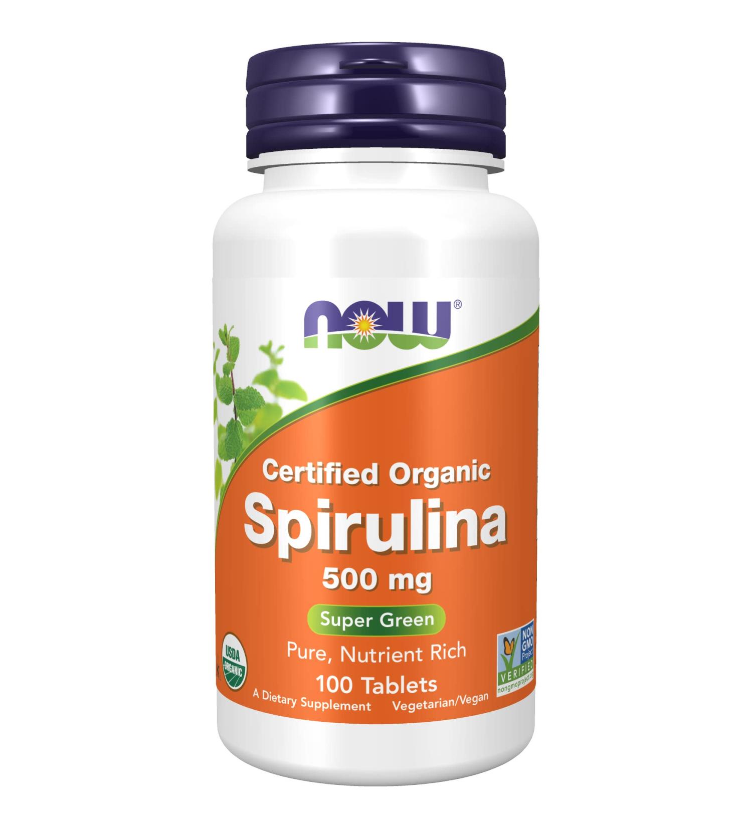 Now Foods Organic Spirulina 500mg - 100 Tablets | Certified Nutritional Supplement - Buy Online on SooperMarket.com