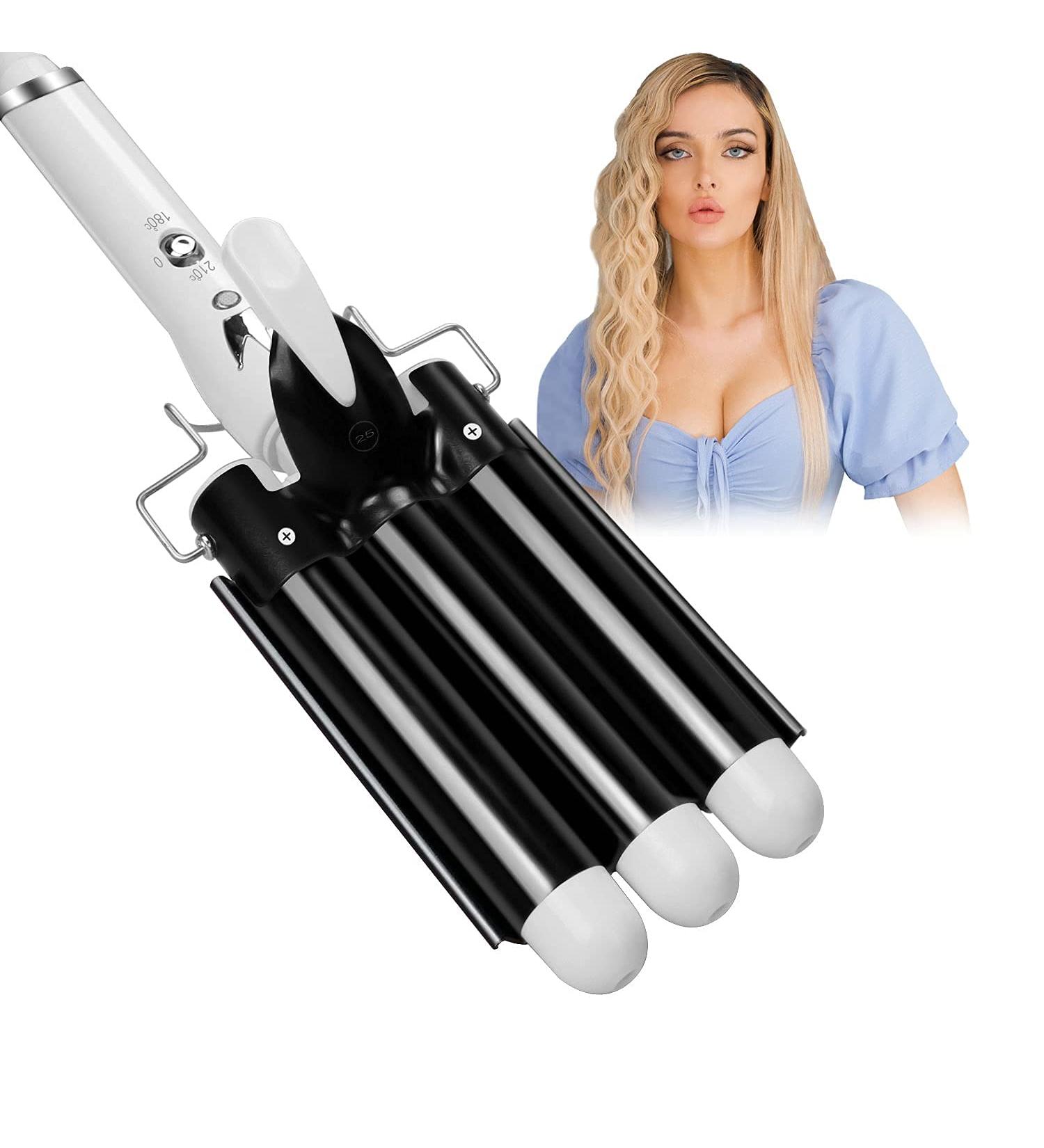Three Barrel Curling Hair Crimper: Aleath Dual Voltage Crimper Hair Tool - 1 inch 3 Barrels Curler Iron Wand 1 inch Black - Buy Online on SooperMarket.com