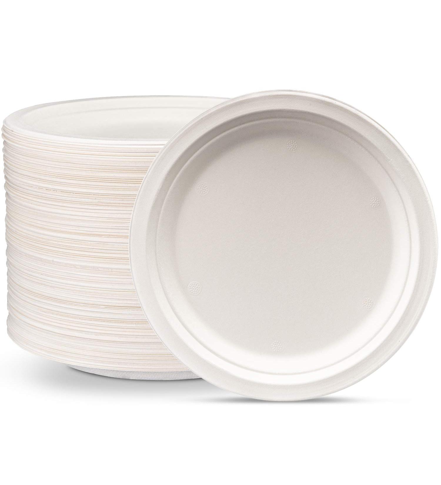 125-Pack 9 Inch Eco-Friendly Compostable Paper Plates - Heavy-Duty Sugarcane, Disposable, White - 125 Count - Buy Online on SooperMarket.com
