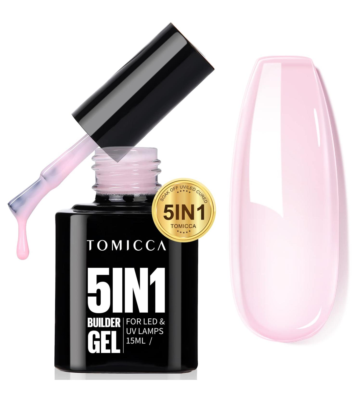 TOMICCA 5 in 1 Builder Nail Gel - 15ML Strengthening Light Pink UV Gel Polish for Hard Nails Tips & Extensions - Repair, Decoration, Easy to Shape - Buy Online on SooperMarket.com