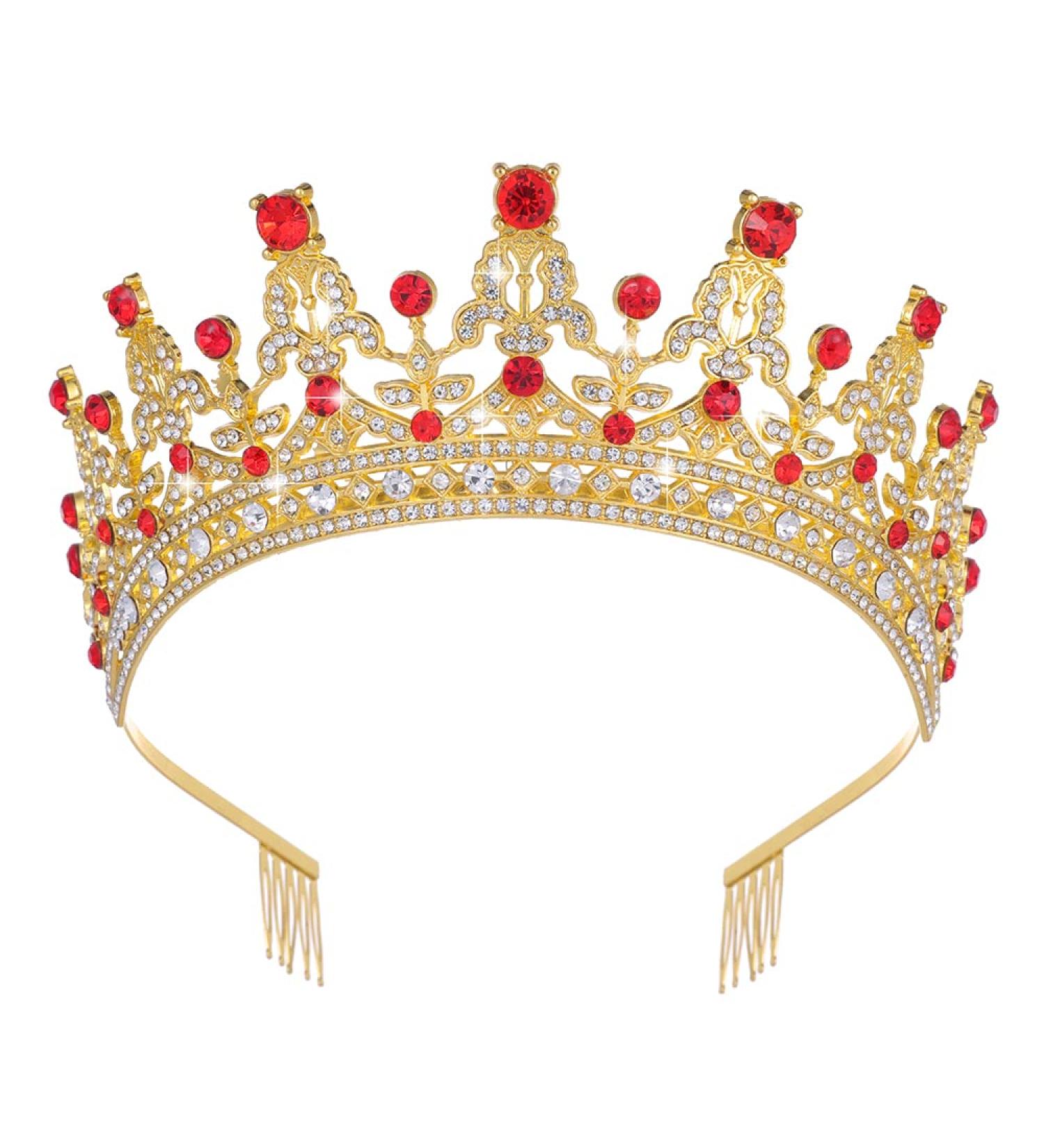 Kamirola Queen Crystal Tiara Headband for Women - Gold Red Wedding Hair Accessory - Buy Online on SooperMarket.com