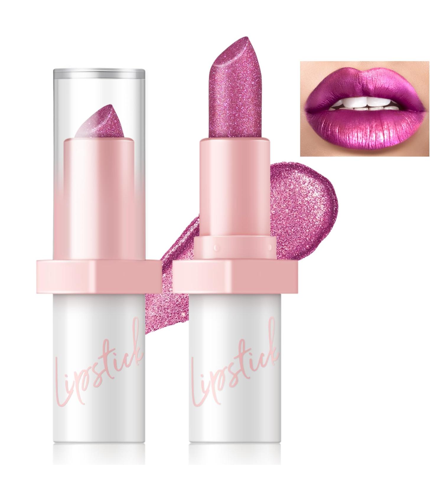 Metallic Pink Lipstick - Long Lasting High Shine Glitter Creamy Transfer Proof & Full Coverage | Shimmer High Impact Lightweight Lip Makeup for Women - Buy Online on SooperMarket.com