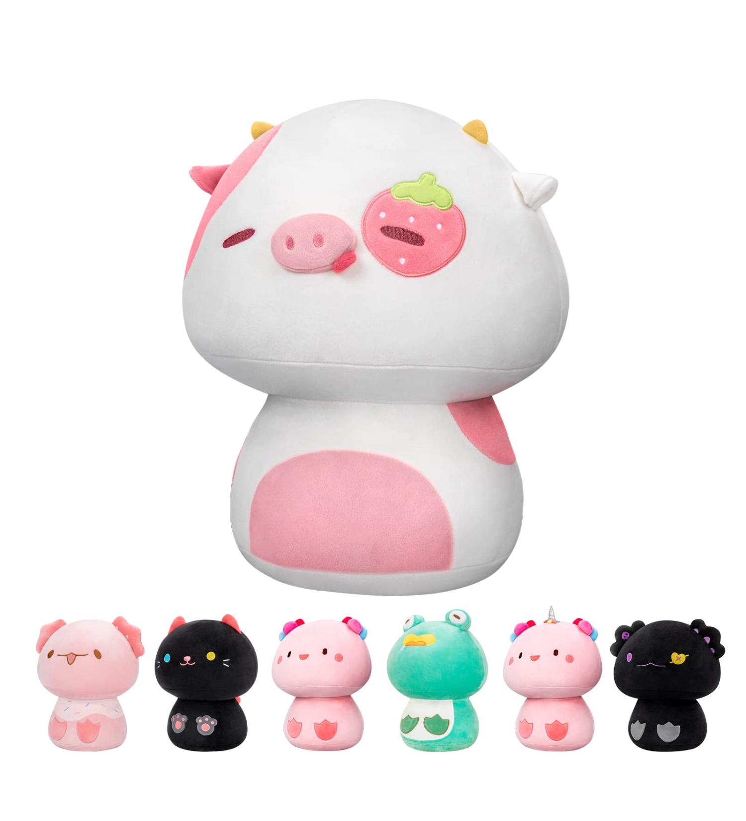 Mewaii Soft Strawberry Cow Mushroom Pillow Stuffed Animal Plushie Toy - 8 Inch White Cow Plush - Buy Online on SooperMarket.com
