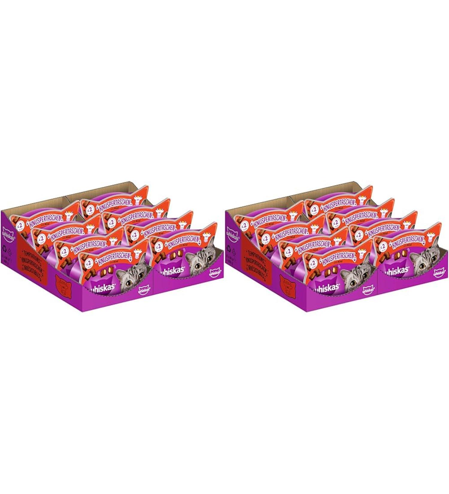 Whiskas crispy bags cat snacks with beef 8x60g (16 packs) - different product packaging available crispy pockets beef 8x60g (pack with 2)