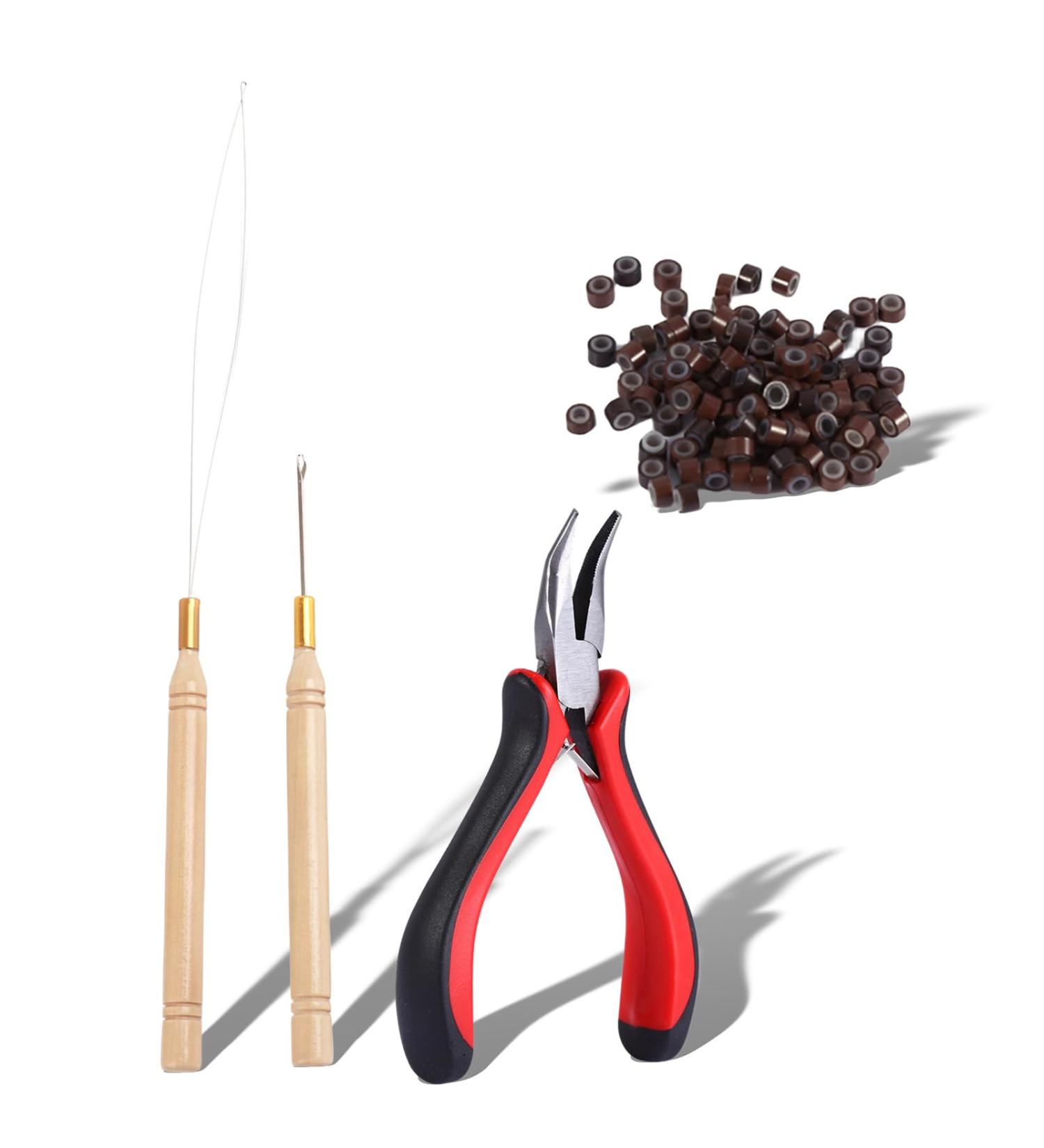 Buy FILFEEL Hair Extension Kit - 100PCS Dark Brown Silicone Beads Microrings Hook Needle Pull Loop & Plier Tool for Seamless Extensions - Buy Online on SooperMarket.com