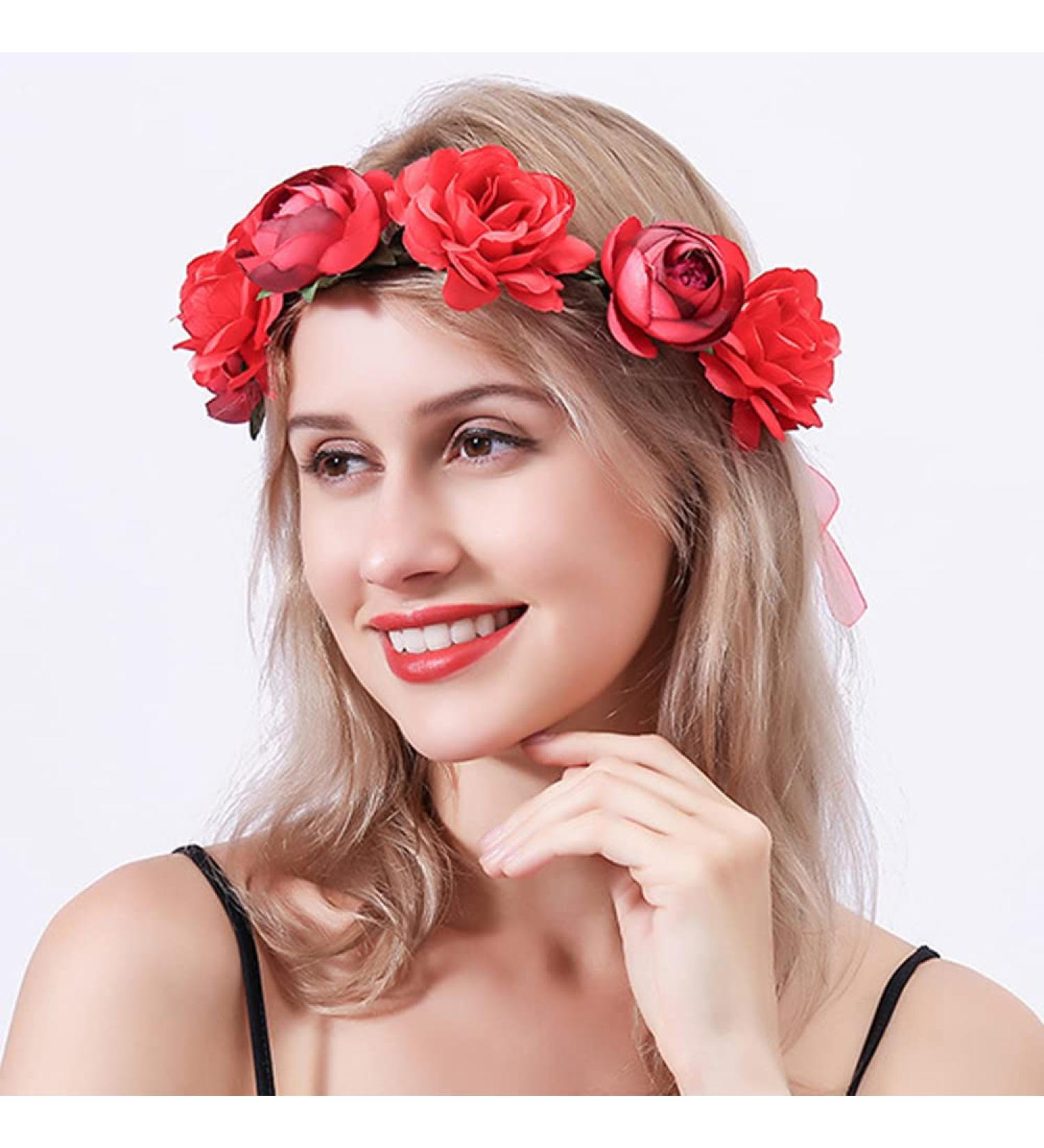 Wiwpar Red Rose Floral Crown Headband - Adjustable Flower Wreath Garland for Wedding & Party Women s Hair Accessory - Buy Online on SooperMarket.com