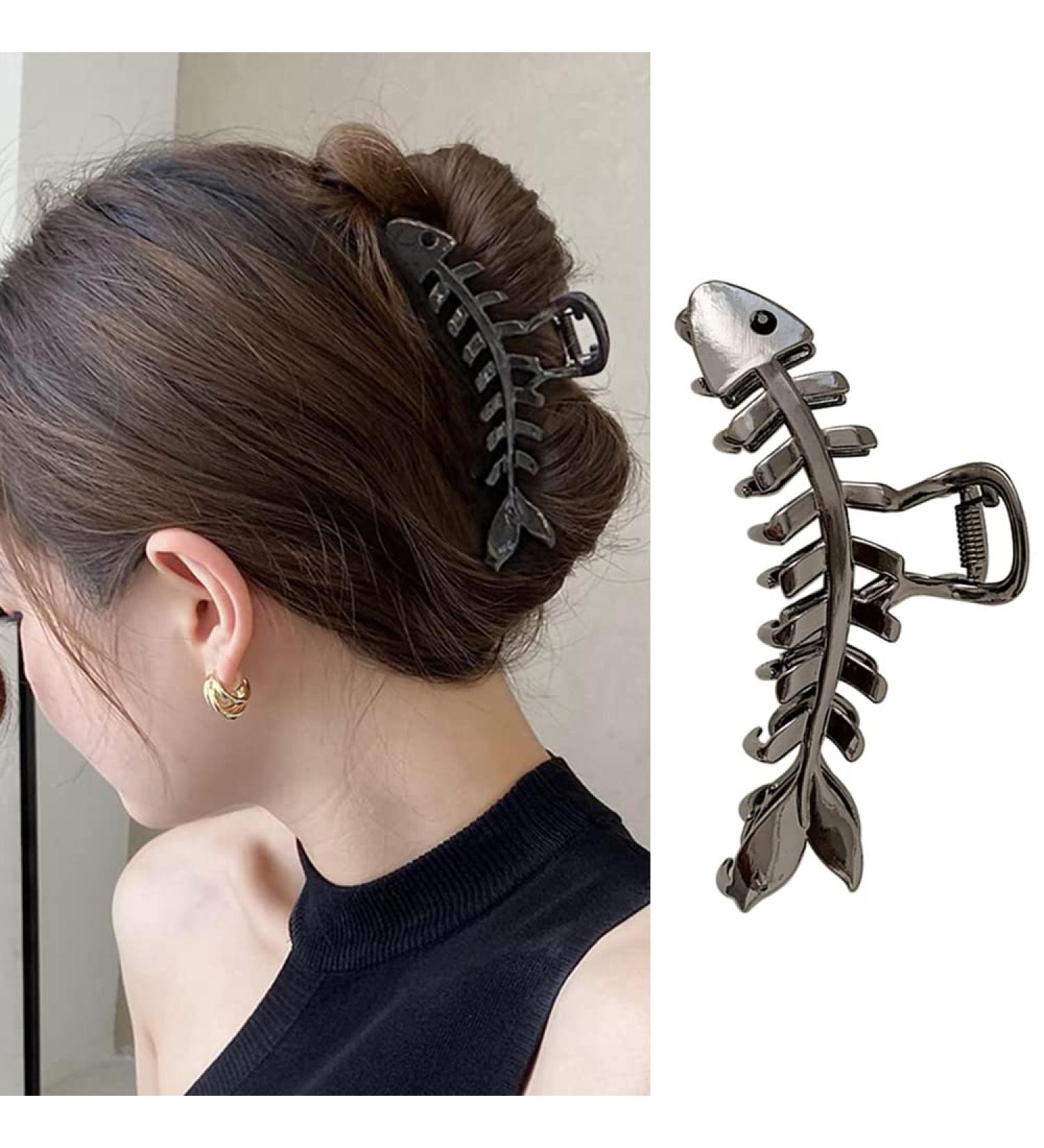 Fish Bone Hair Claw Clip - Non-slip Hair Styling Accessory for Women - Black Fishbone Design - Buy Online on SooperMarket.com