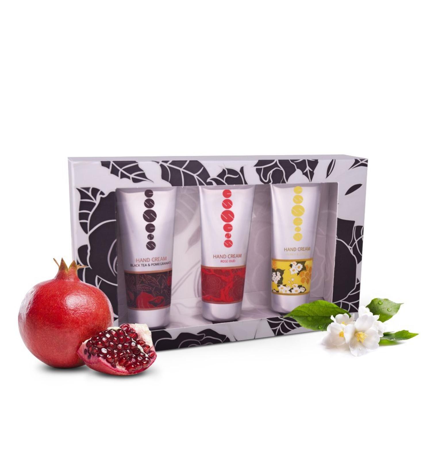 Hand Cream Set of 3x 30 ml - Mini Hand Creams Daily Moisturising Hand Creams Hydrating & Nourishing - Scents Honey & Jasmine Black Tea & Pomegranate Rose Oud - by Essens - Buy Online on SooperMarket.com
