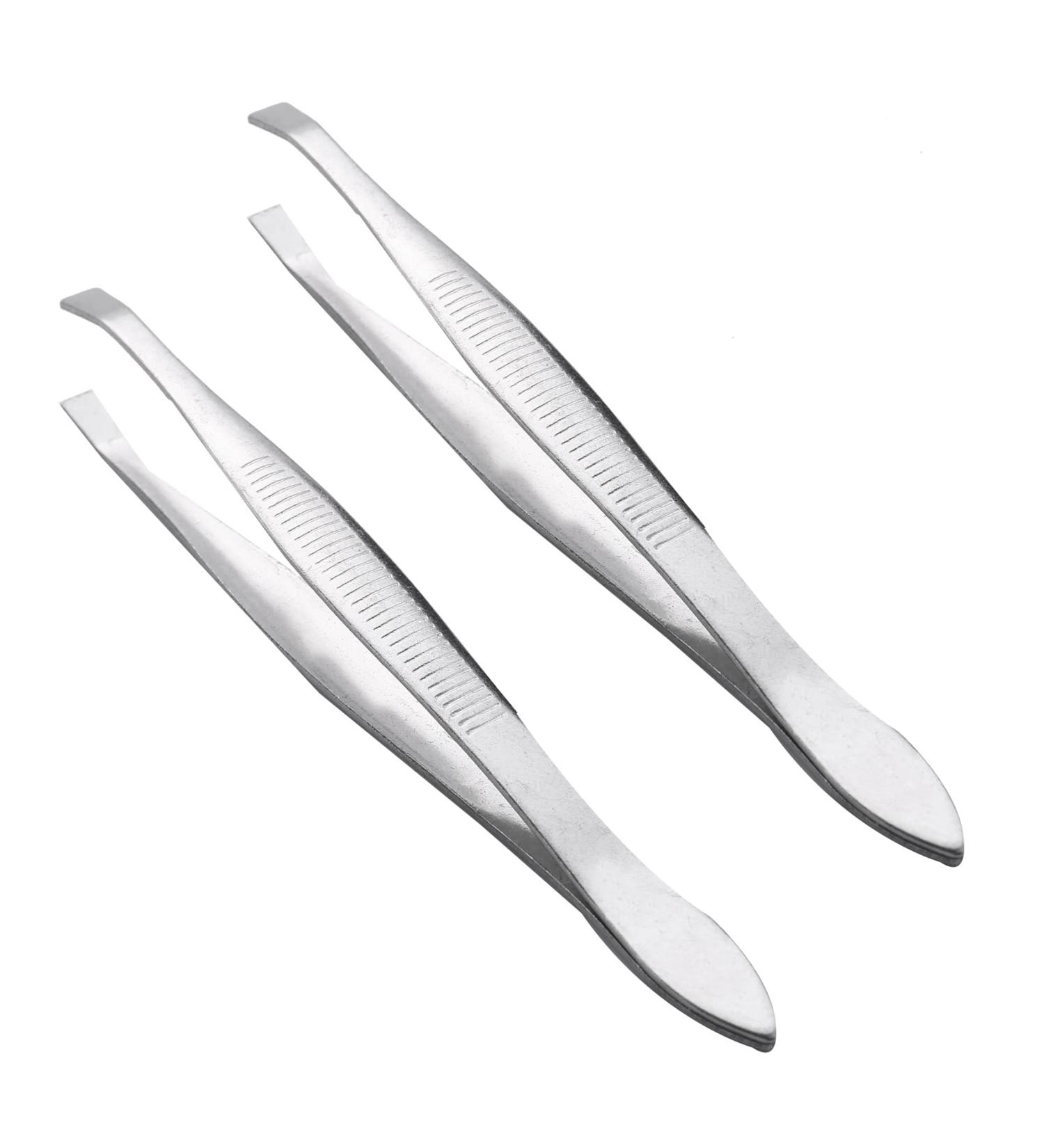 Kliplinc 2X Silver Tone Slanted Flat Tip Metal Hair Eyebrow Tweezer Cosmetic Tool for Lady - Buy Online on SooperMarket.com