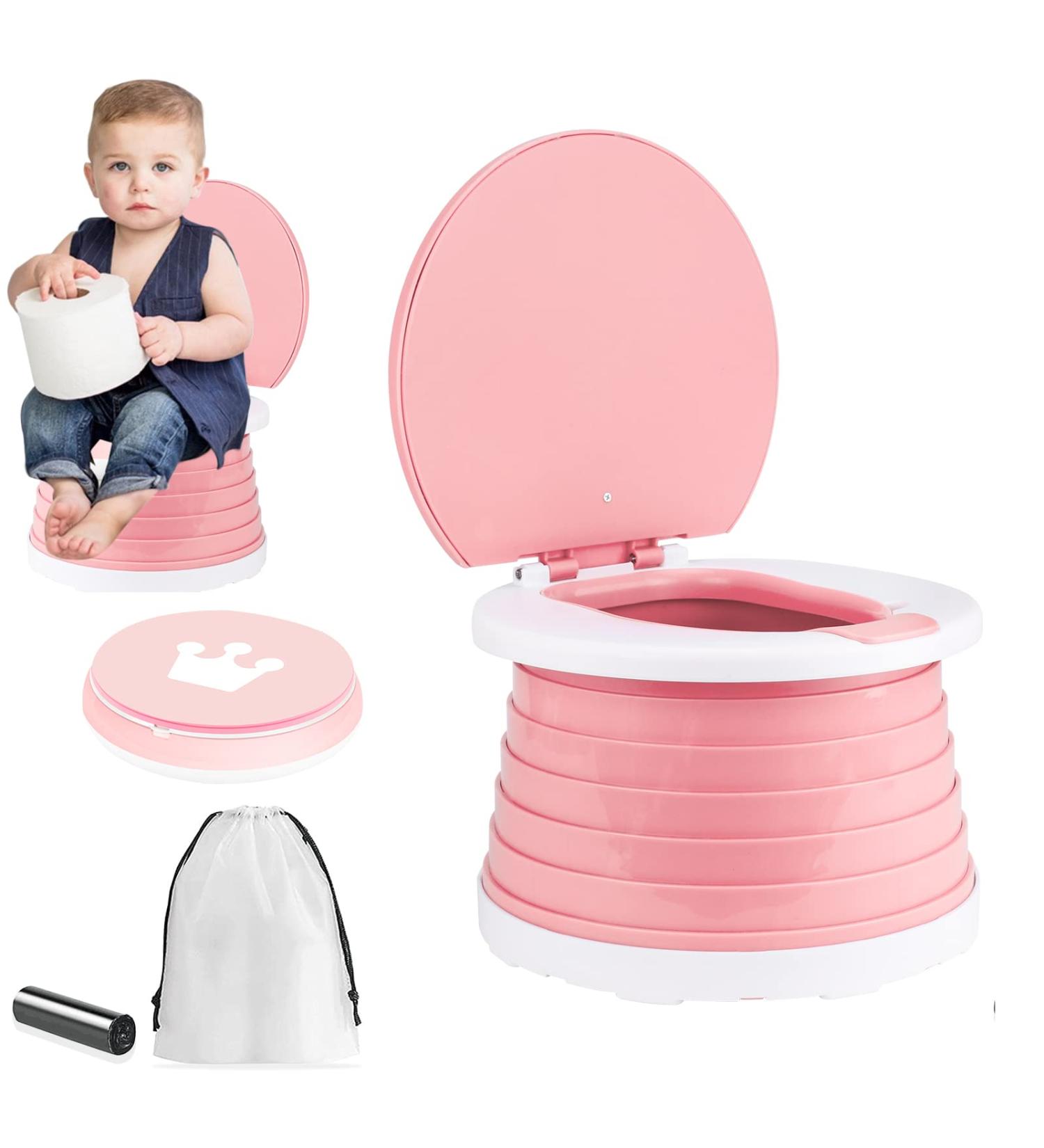 Foldable Portable Potty Seat for Kids - Small Pink Travel Potty Training Toilet for Toddlers - Indoor & Outdoor Foldable Toilet Seat for Car - Children's Portable Toilet - Buy Online on SooperMarket.com
