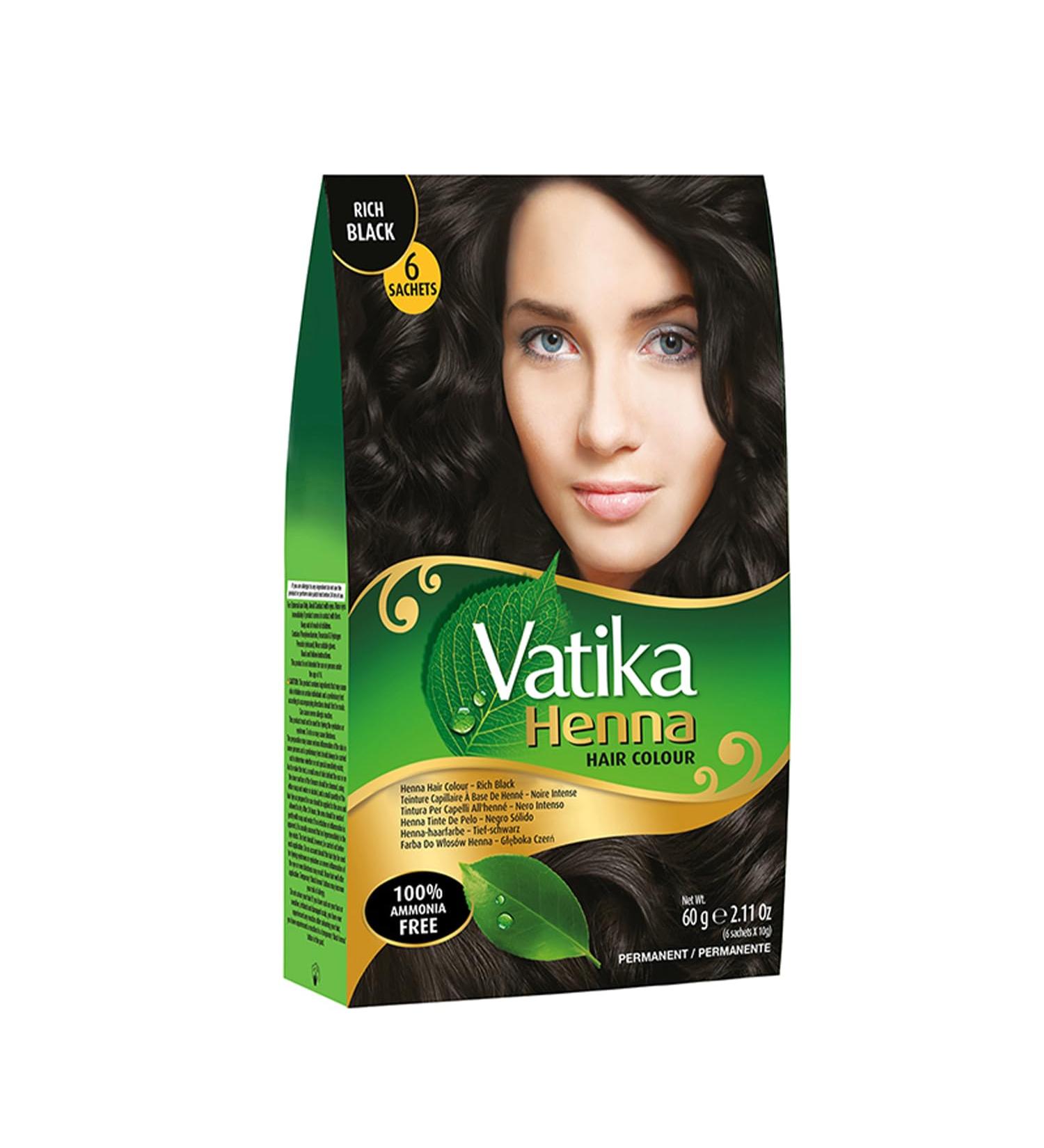 Vatika Henna Hair Colour Rich Black 100% Ammonia Free 6 x 10g Sachtes - 60g Black 10 g (Pack of 6) - Buy Online on SooperMarket.com