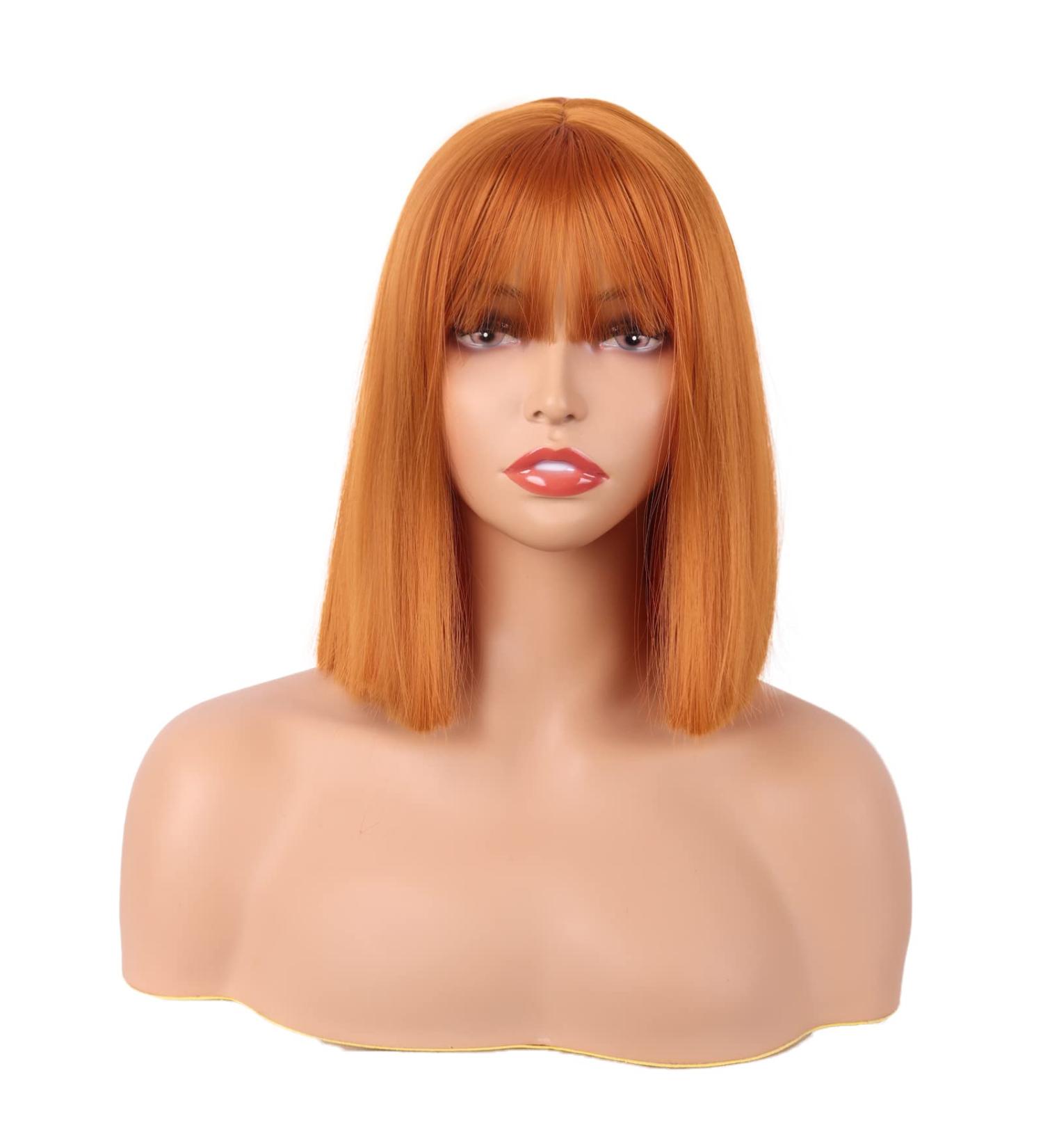 MapofBeauty 12 Inch/30 cm Straight Bob Flat Bangs Short Colorful Synthetic Hair Cosplay Party Wig (Orange) - Buy Online on SooperMarket.com