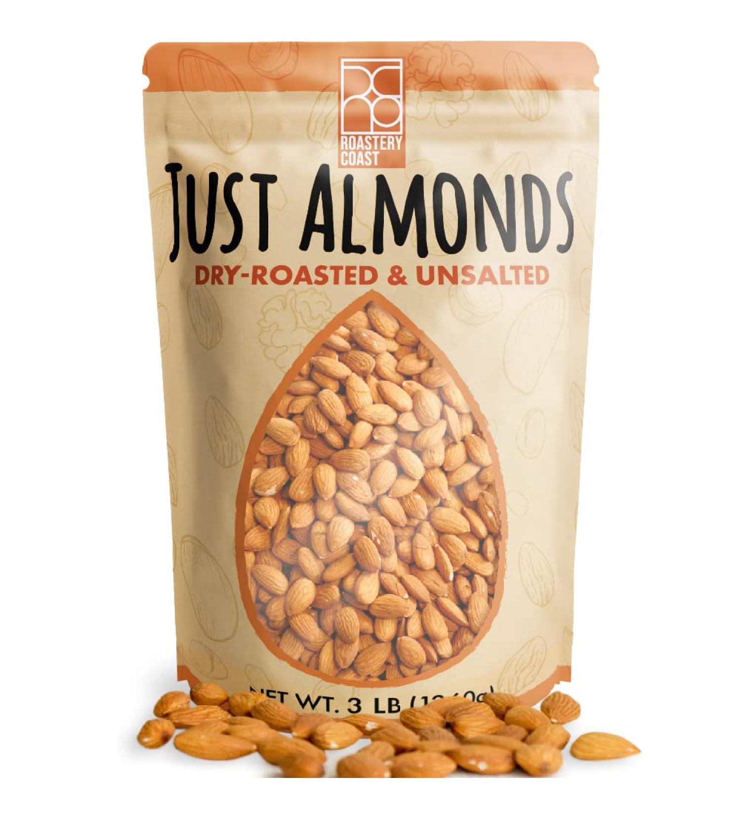 Roastery Coast - Daily Nuts Just Roasted Almonds | Almonds Bulk 3 LB | Unsalted Nuts| Slow Dry Roasted | Steam Pasteurized | Plant Protein | Gluten Free | Non-GMO | Low carb | Keto Snack | Prime Snack A. Unsalted - Buy Online on SooperMarket.com