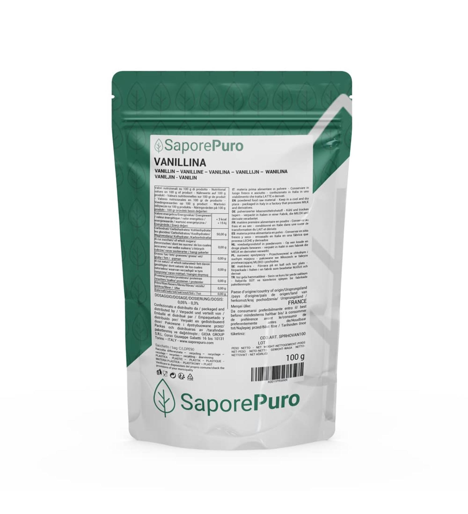 Saporepuro VANILLIN POWDER - Vanilla flavor powder for desserts - 100 GR