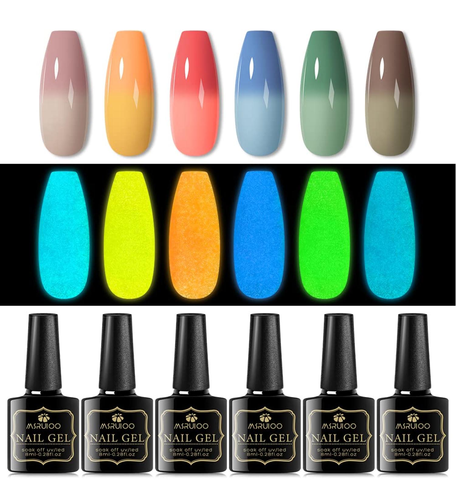 MSRUIOO Colour Changing Gel Nail Polish Set Glow in the Dark Gel Nail Polish Kit Temperature Mood Change Nail Gel Polish Soak Off LED Gel Nail Kit 6 Pieces 8 ml - Buy Online on SooperMarket.com