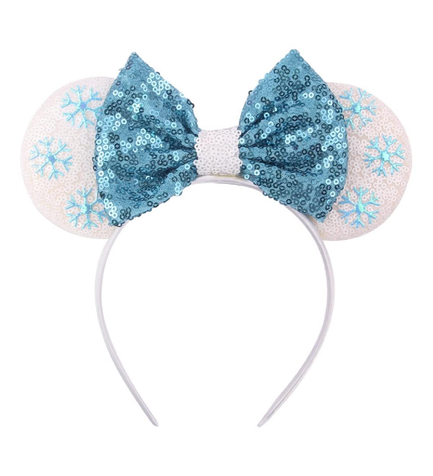 Blue Ice Snow Headband with Crown Headband Sequins Glitter Mouse Ears Bow Headband Hair Hoop bands Accessories Headdress for Girls Party Supplies Hot Pink Princess Dress Up