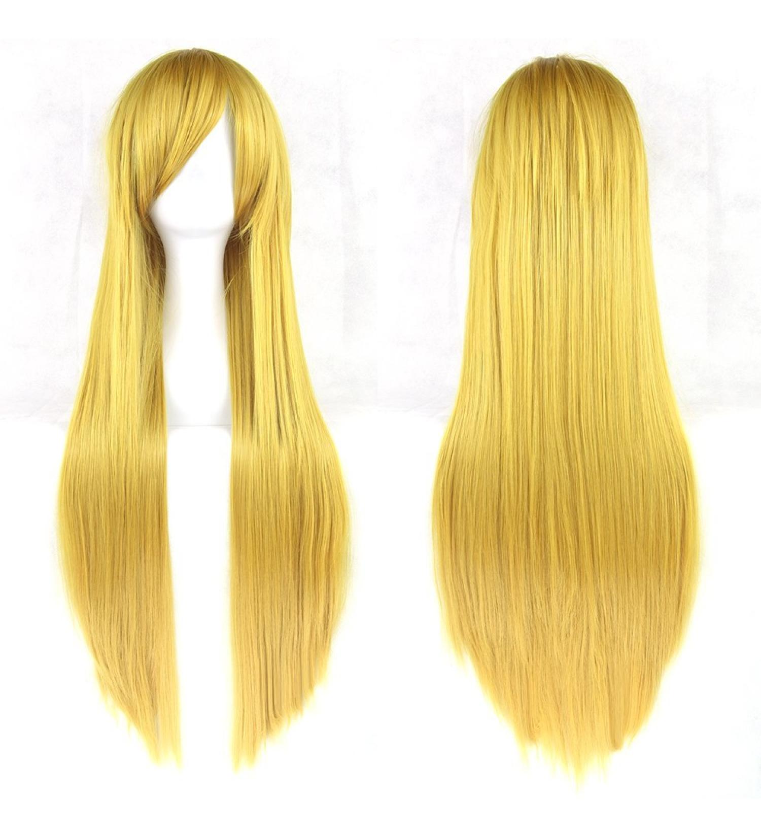 Lfmdjf 24 Colors 80cm Long Straight Wigs Green Black Party Hair Accessories Synthetic Hair Wig for Women 32inches T1B/4/30 Natural Color