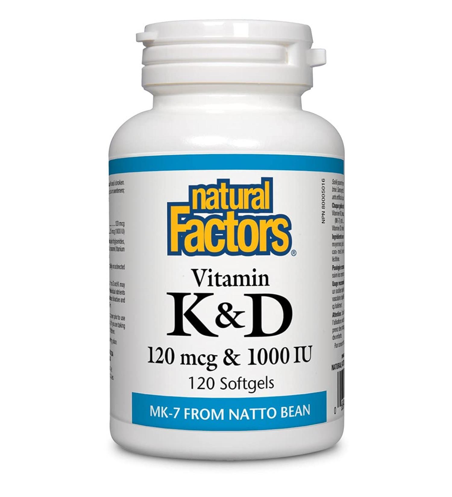 Natural Factors - Vitamin K2 & D3 120 mcg & 1000 IU 120 Softgels - Buy Online on SooperMarket.com