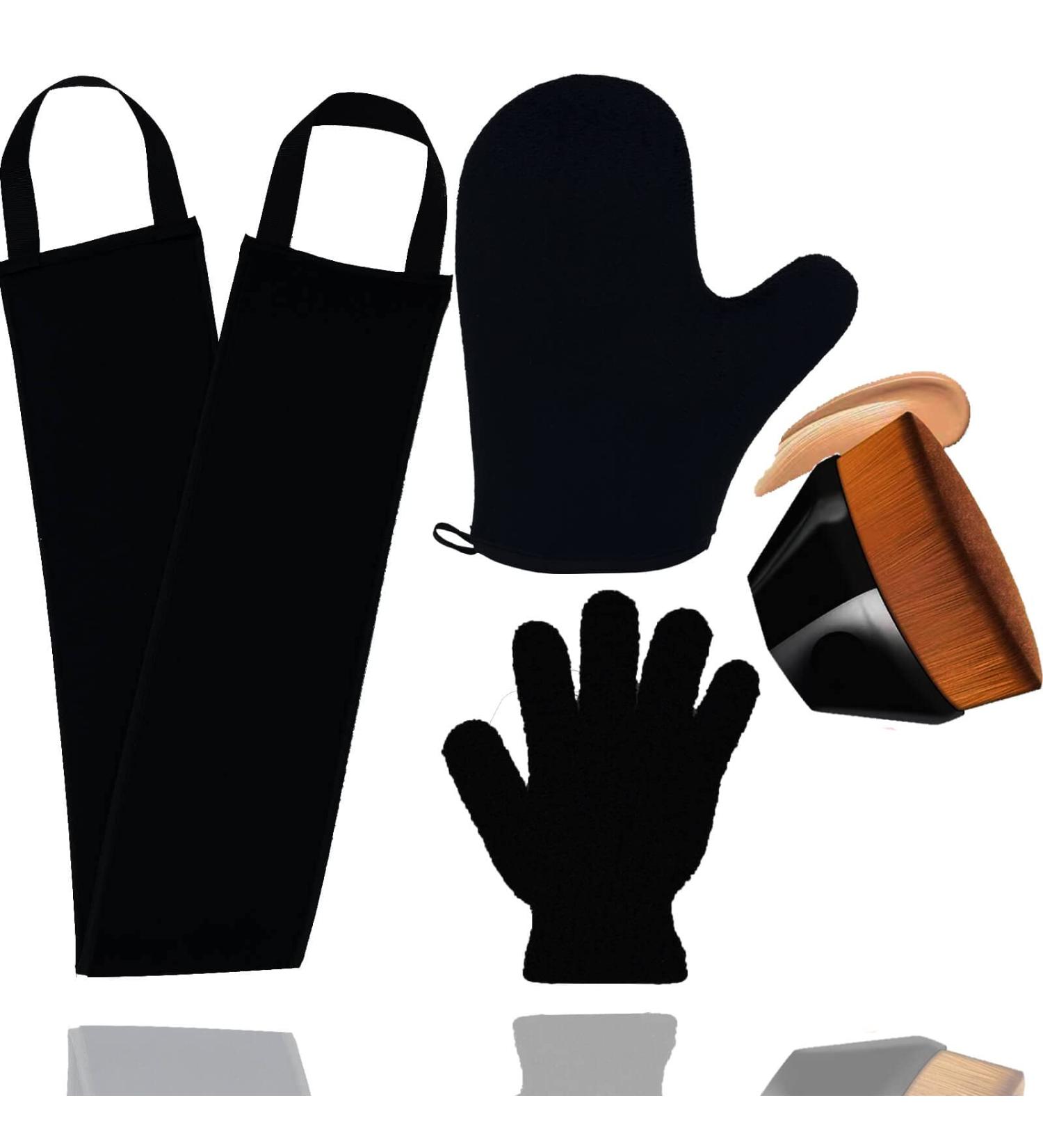 4-Pack Self Tanning Mitt Set with Face Tanning Brush and Back Applicator - Self Tanner Lotion and Exfoliating Glove Included - Buy Online on SooperMarket.com