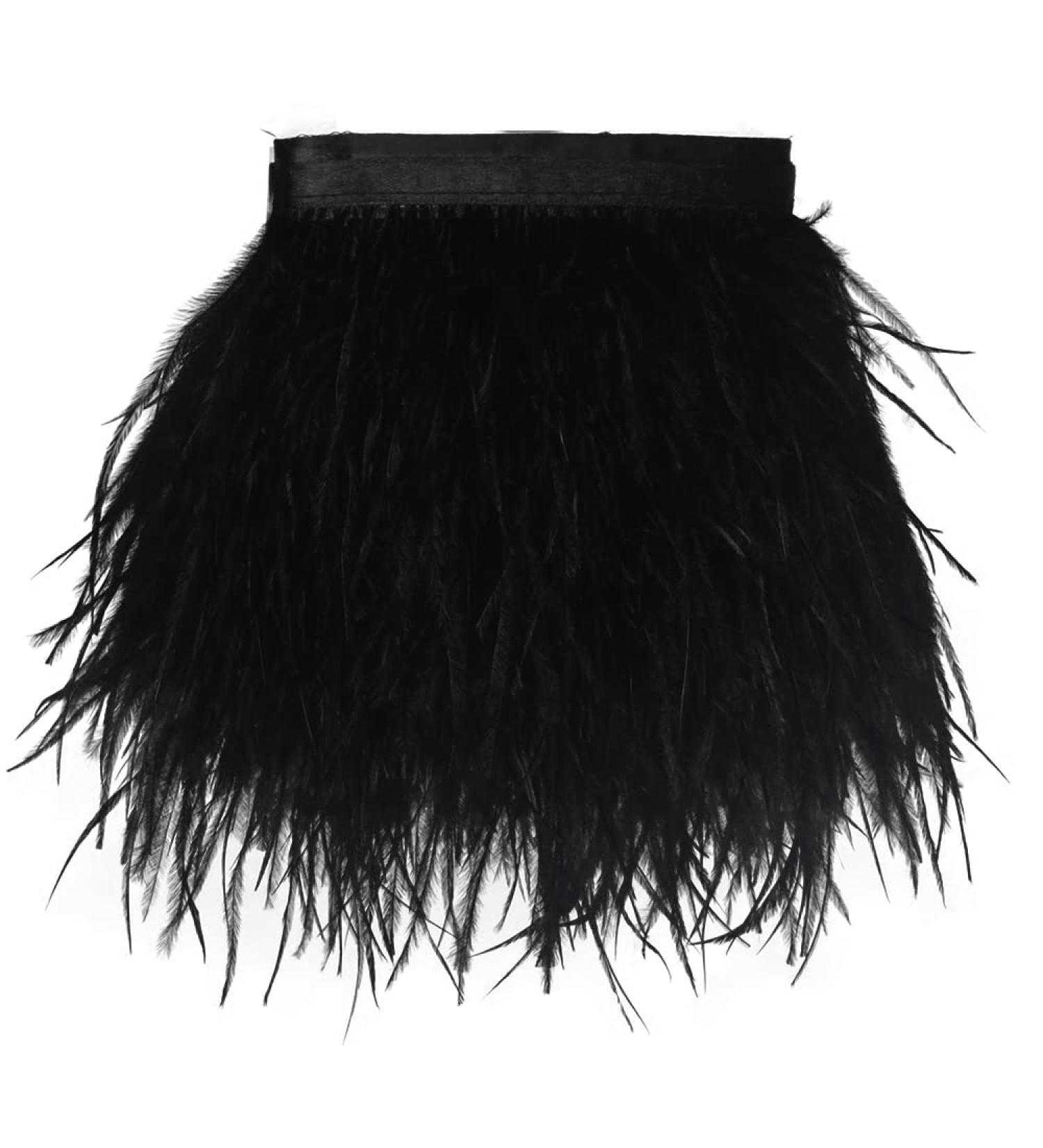 2 Yards Black Ostrich Feathers Fringe Trim Ribbon for Sewing & Crafts - 3-4 inch Width - Buy Online on SooperMarket.com