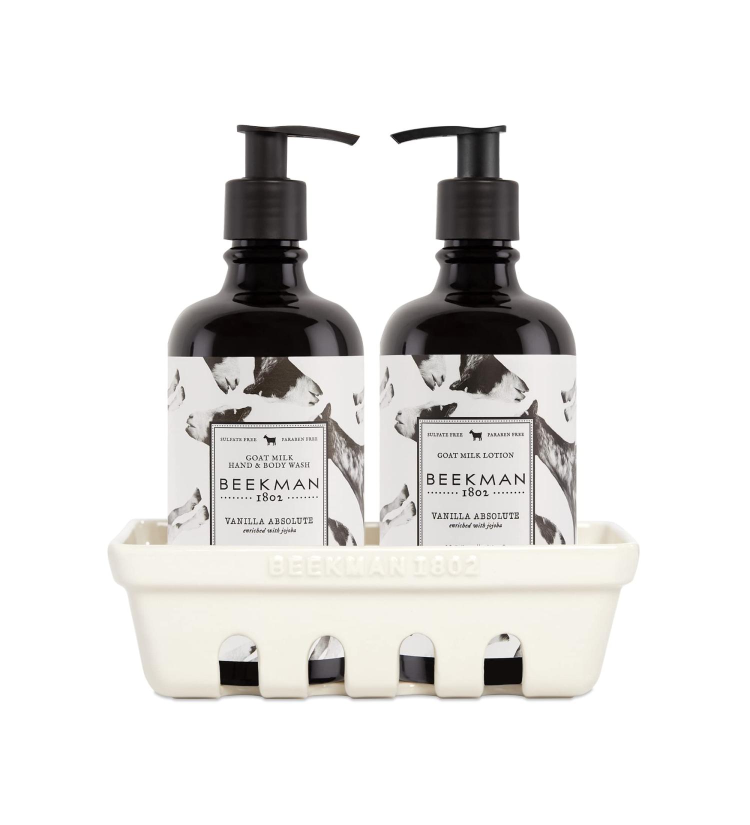 Beekman 1802 Hand Care Ceramic Caddy Set - Goat Milk Hand Wash & Lotion - Vanilla Absolute - 12.5 oz - Cruelty Free - Buy Online on SooperMarket.com