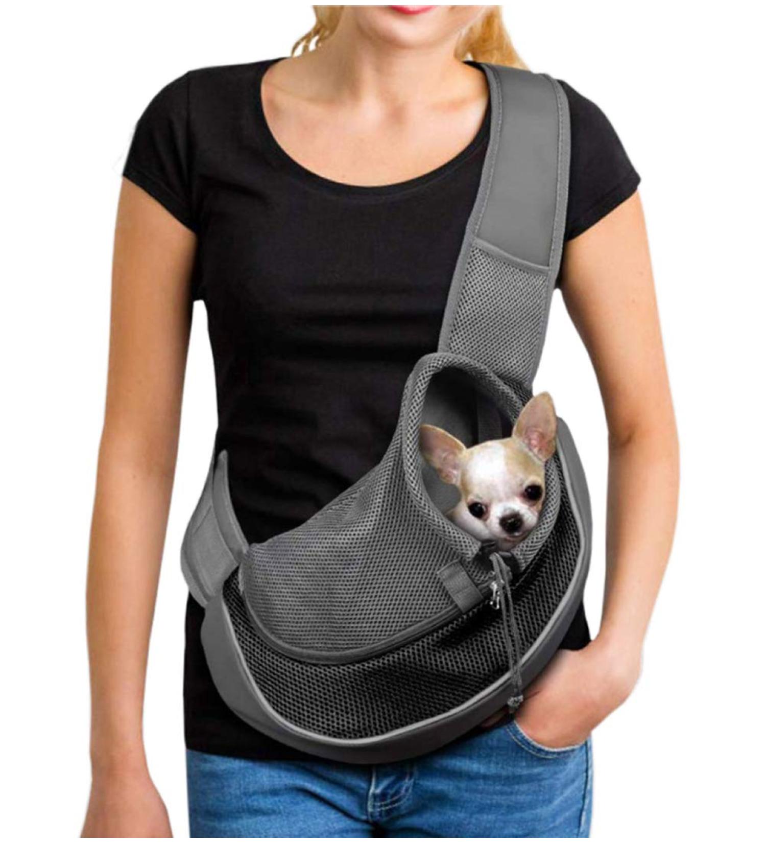 Puppy Pet Sling Carrier for Small Dogs and Cats - Breathable Mesh Papoose Pouch Tote with Adjustable Shoulder Strap - Safety Pet Bag for Daily Walking - Up to 10lbs - Black - Buy Online on SooperMarket.com