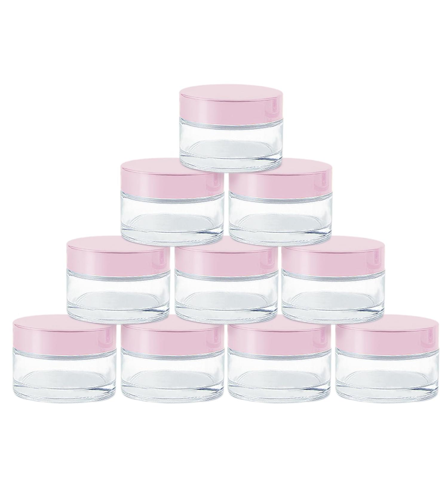 Tuakimce 10-Pack 20ml Refillable Transparent Glass Cosmetic Containers with Pink Lids - Perfect for Creams & Essential Oils - Buy Online on SooperMarket.com
