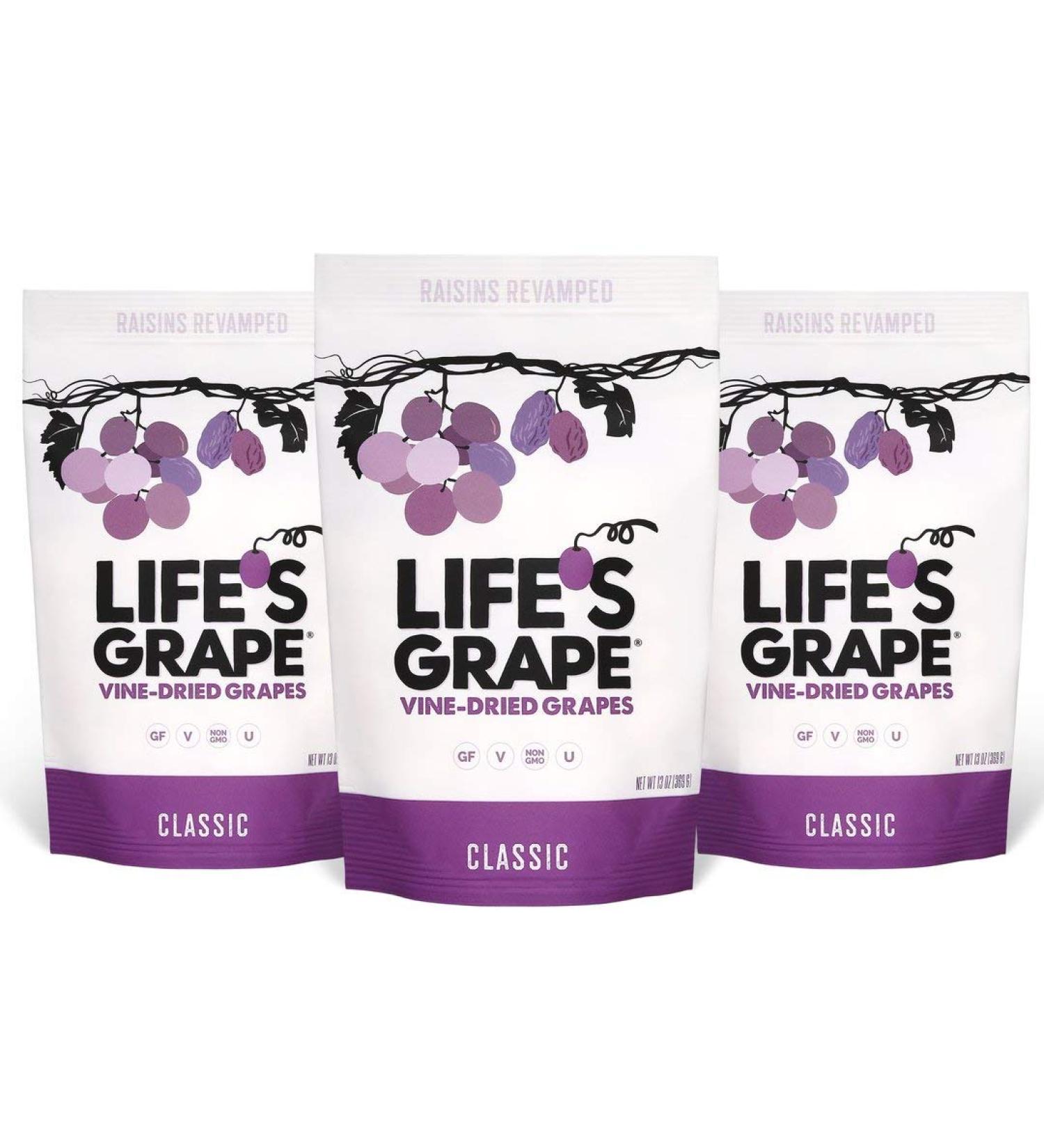 Life's Grape Vine Dried Grapes - Classic | All Natural Fruit Snacks | Seedless & Sugar Free | Kosher, Vegan, Soy & Gluten Free | 3 13oz Bags - Buy Online on SooperMarket.com