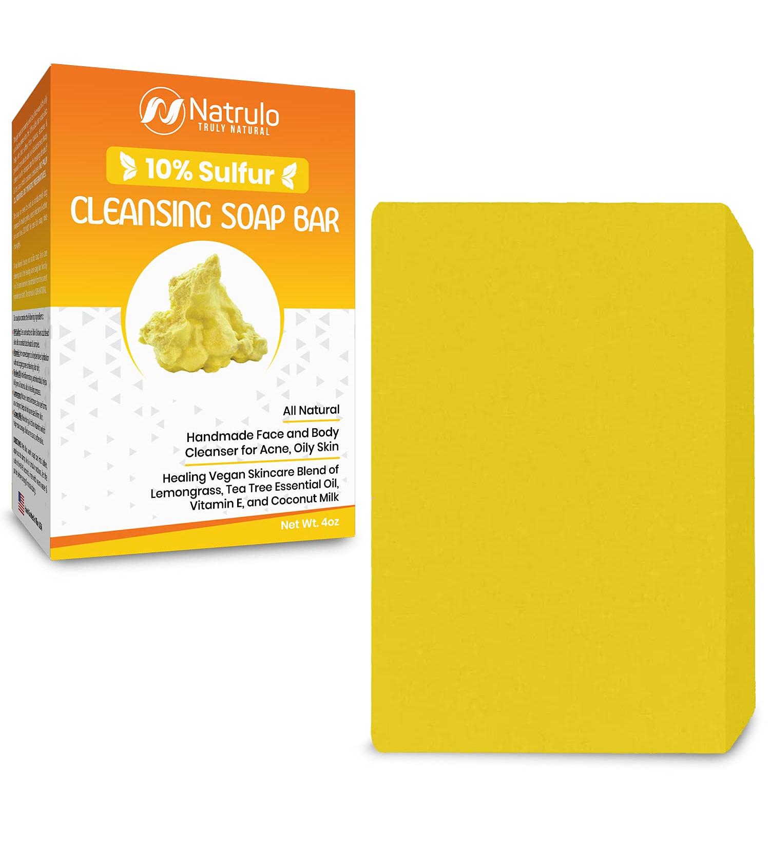 10% Sulfur Soap Cleansing Bar for Acne & Oily Skin - Natural Face & Body Cleanser with Lemongrass, Tea Tree Oil, Vitamin E & Coconut Milk - Made in USA - Buy Online on SooperMarket.com