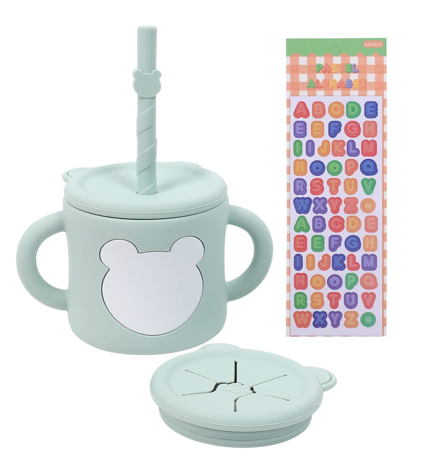 ROISDIYI Silicone Sippy Cup for Baby 6 Months | 8 OZ Spill-proof with Straw & Snack Cup-Lid | Easy Hold Handles | Sky Blue - Buy Online on SooperMarket.com