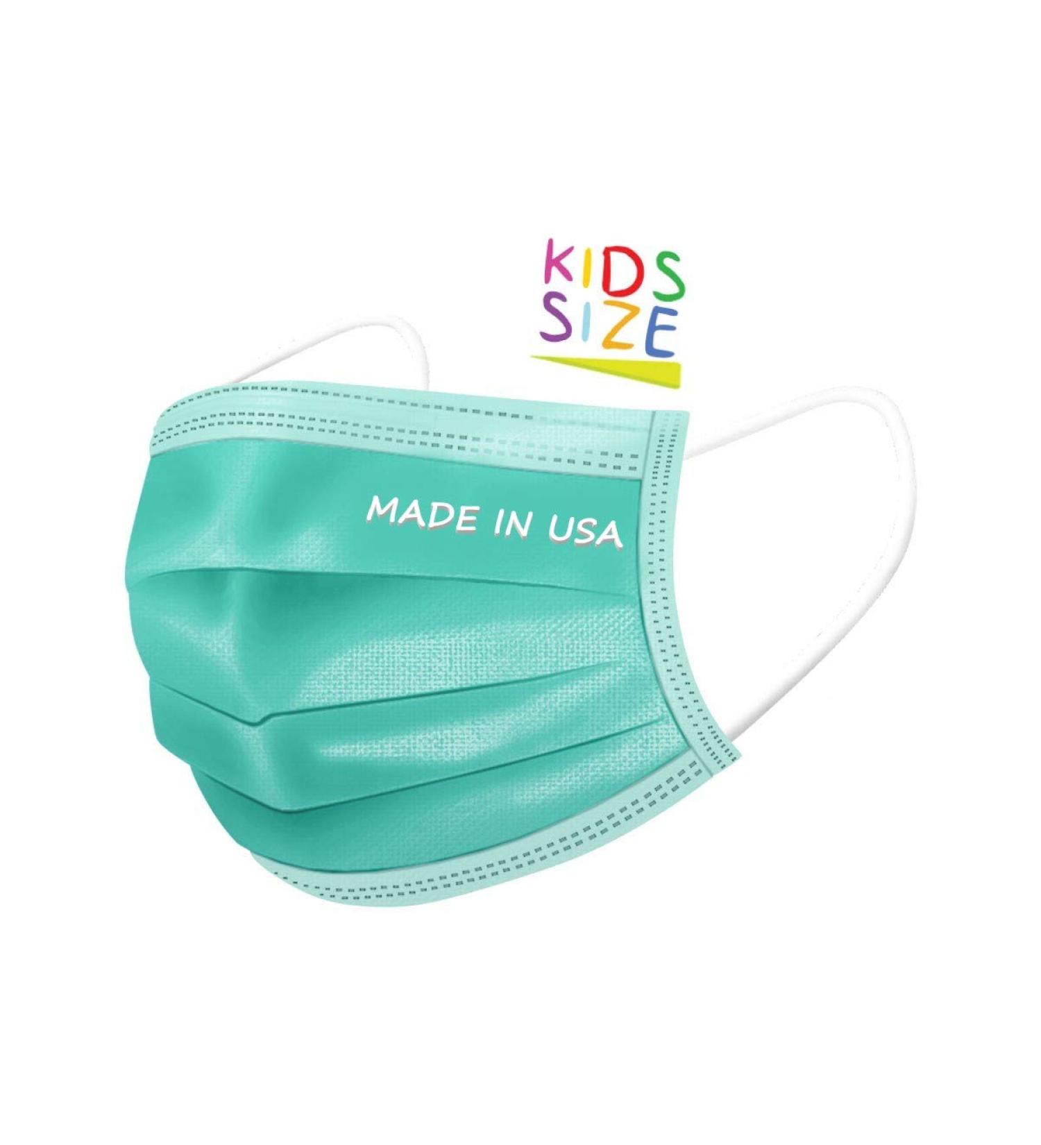 DermSource Kids 3-Layer Disposable Face Masks - 25 Pack, Made in USA - Breathable Green Face Coverings for Boys and Girls - Buy Online on SooperMarket.com
