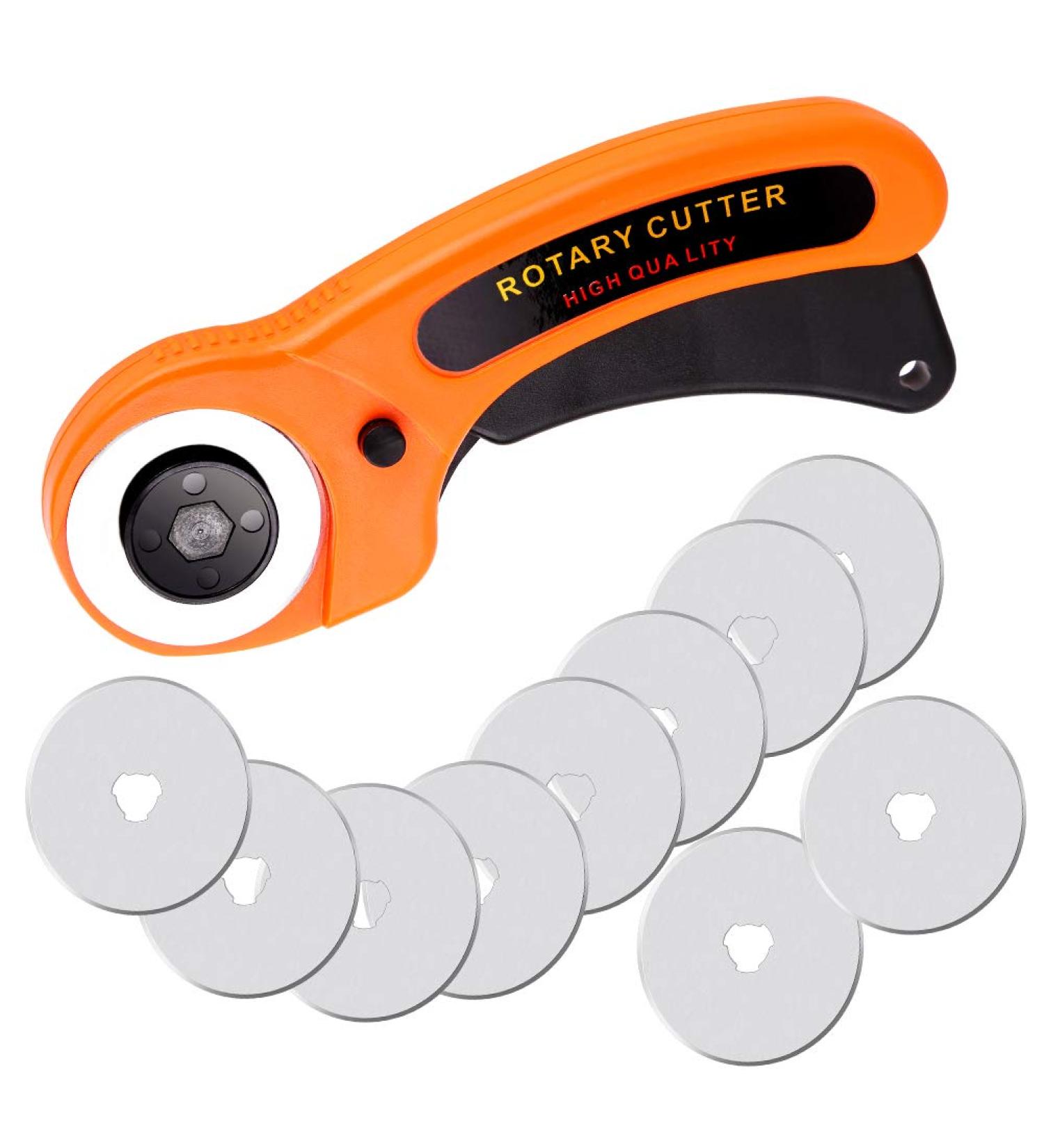 45mm Rotary Fabric Cutter with Safety Lock and 10 Replacement Blades - Ideal for Quilting, Sewing, Arts, and Crafts - Buy Online on SooperMarket.com
