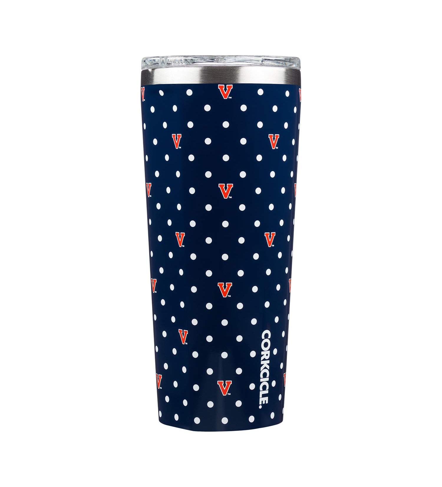 Tumbler - 24oz NCAA Triple Insulated Stainless Steel Travel Mug, University of Virginia Cavaliers, Polka Dot