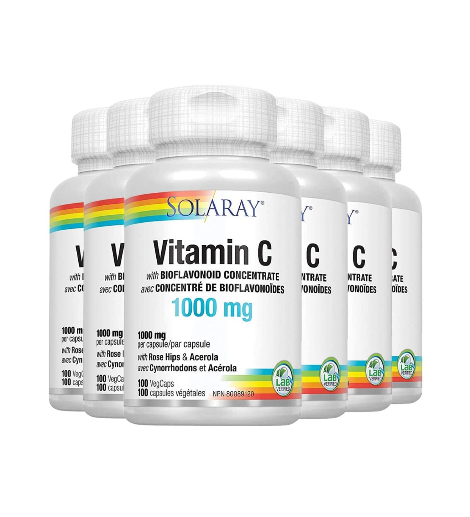 Solaray Vitamin C with Rose Hips Acerola & Bioflavonoids | 1000mg | Supports Immune Function & Healthier Skin Hair Nails | Non-GMO | Vegan | 100 Ct (Pack of 6) Cherry 100 count (Pack of 1) - Buy Online on SooperMarket.com