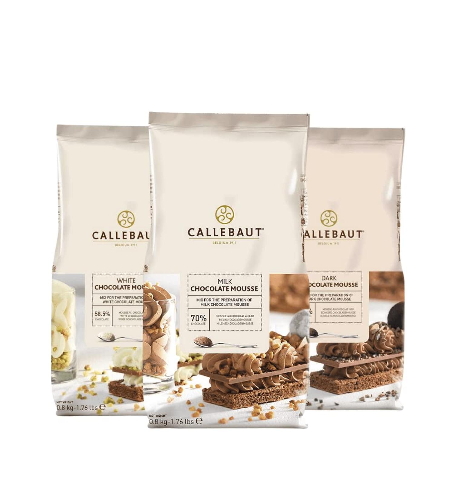 Callebaut Chocolate Mousse Bundle 3 x 800gm Bags - White Milk & Dark