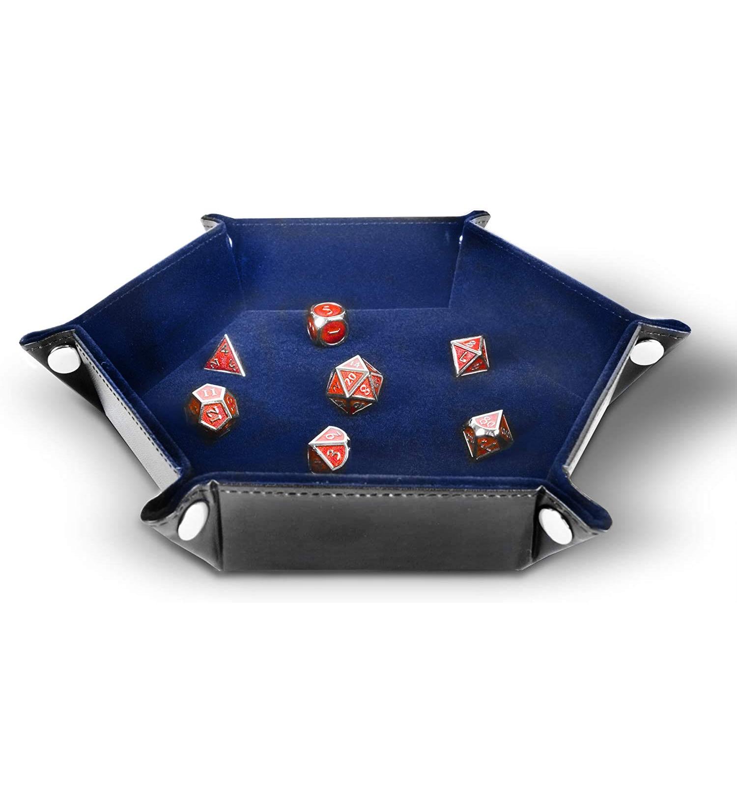 RNK Gaming Folding Hexagon Dice Tray - PU Leather and Blue Velvet for DND Dice Rolling Games - Buy Online on SooperMarket.com