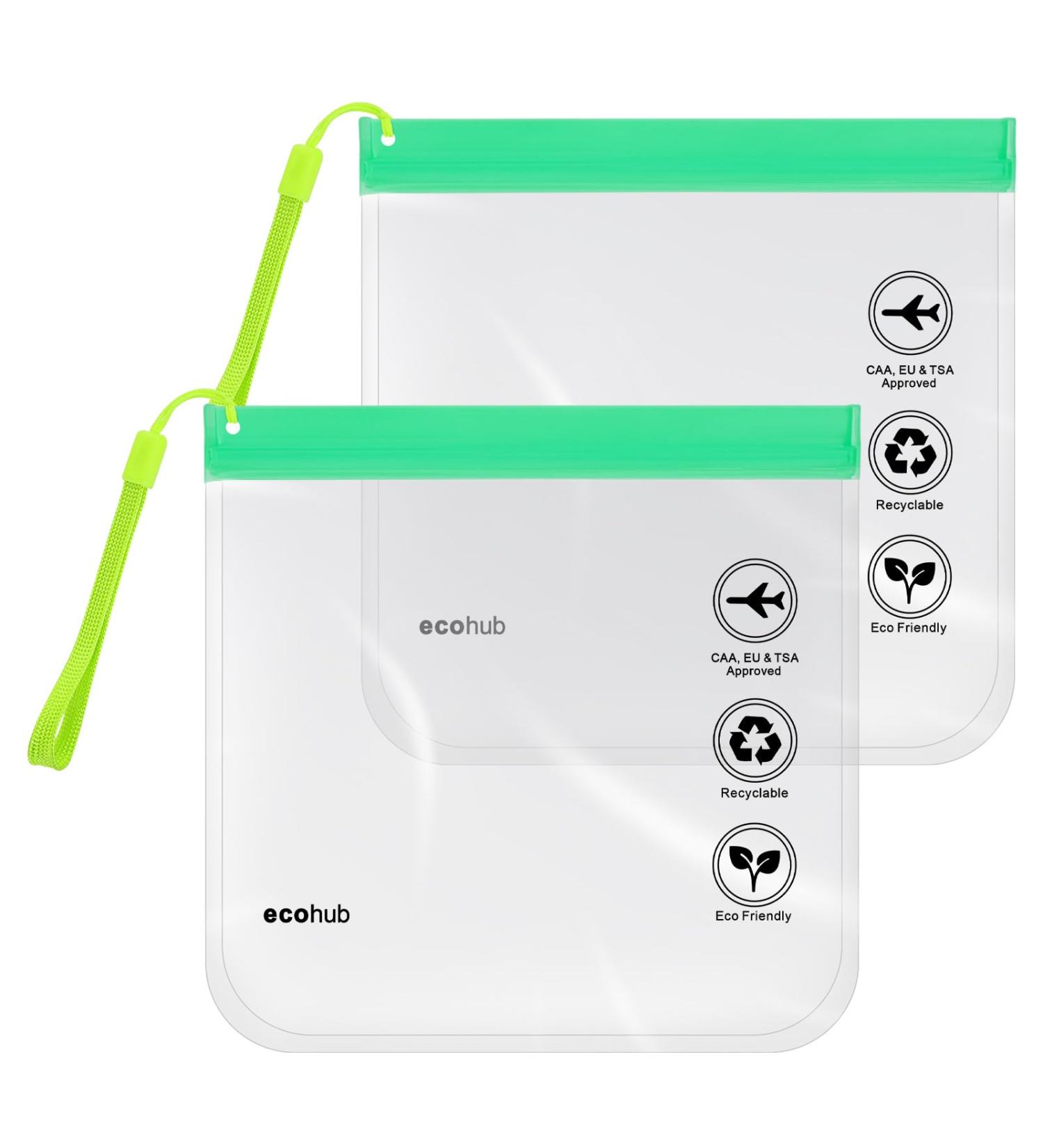 EcoHub Airport Security Liquids Bags - 2 Pack Clear EVA Toiletry Bag for Travel - Airline Approved Zip Lock Bags with Carrying Handle - Green - Buy Online on SooperMarket.com