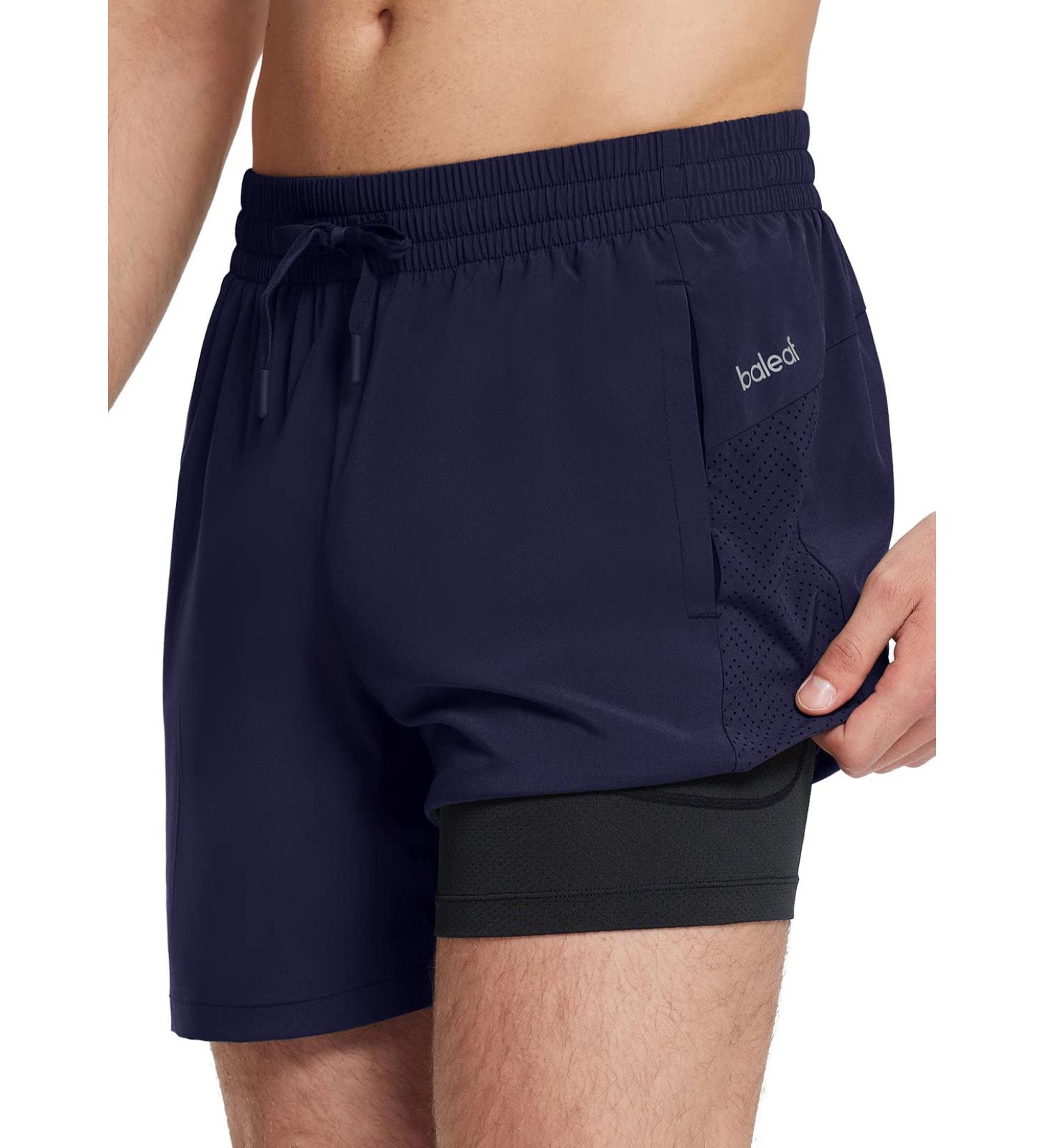 BALEAF Men's 5 Inch Swim Trunks with Compression Liner, Quick Dry 2-in-1 Shorts, Large - Dark Blue - Buy Online on SooperMarket.com