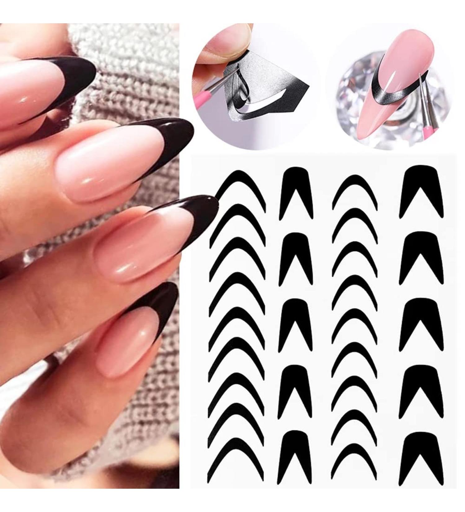 French Tip Nail Stickers - 6 Sheets Funny Printing Decals with Butterfly, Star, Heart Designs for French Manicure - Self-Adhesive 3D Nail Art Templates - Buy Online on SooperMarket.com