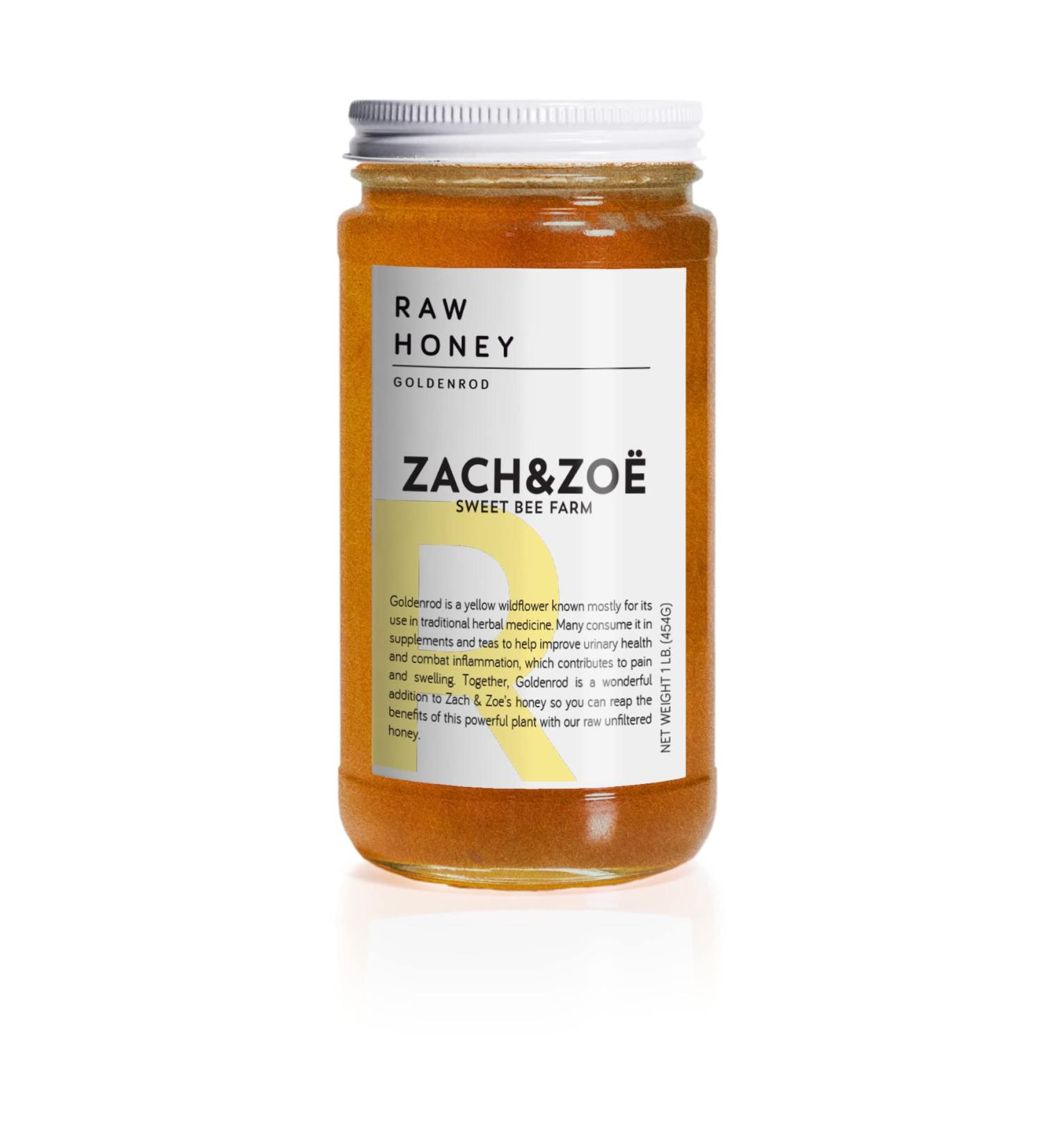 Zach & Zoe Sweet Bee Farm Raw Goldenrod Honey (16 oz) - Pure, Unfiltered & Farm Raised | Rich in Anti-oxidants, Amino Acids, Enzymes & Vitamins - Buy Online on SooperMarket.com
