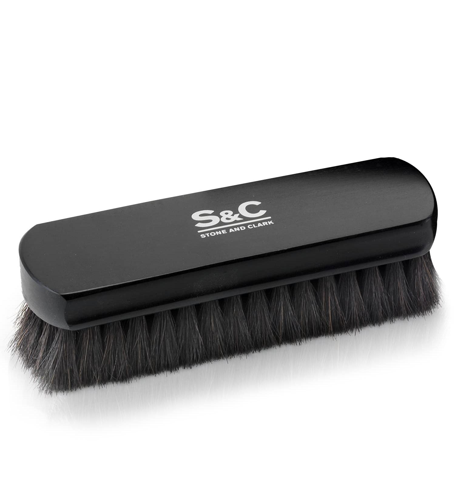 Stone and Clark Premium Black Horsehair Shoe Brush - 100% Horse Hair Bristles, Beech Wood Handle - Shoe Polish Perfection - Buy Online on SooperMarket.com