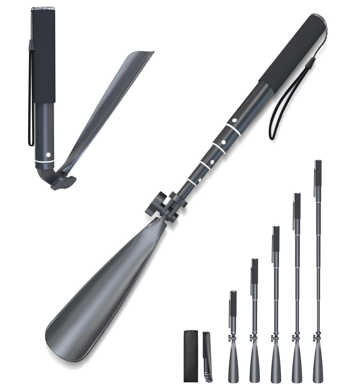 Zeerun Portable Long Metal Shoe Horn 8.5-39 | Telescopic Aluminum Dressing Aid Stick for Seniors & Kids - Buy Online on SooperMarket.com
