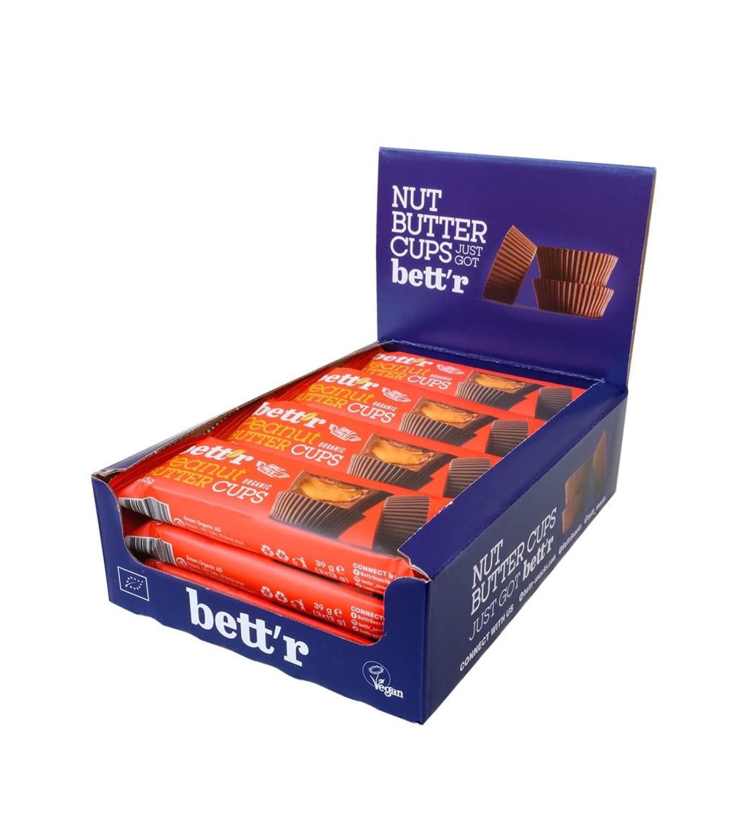 Bett r Bio Peanut Butter Cups. 100% Vegan Gluten free and Lactose free - 12 x 39 g Bett'r Bio Peanut Butter Cups - Buy Online on SooperMarket.com